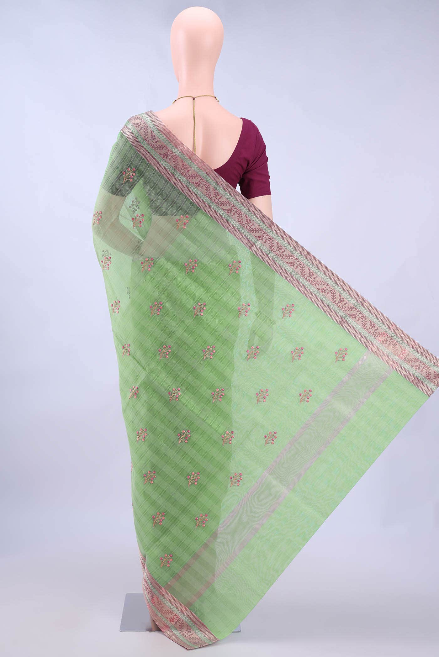 Light Green Kota Cotton Saree - Image 2