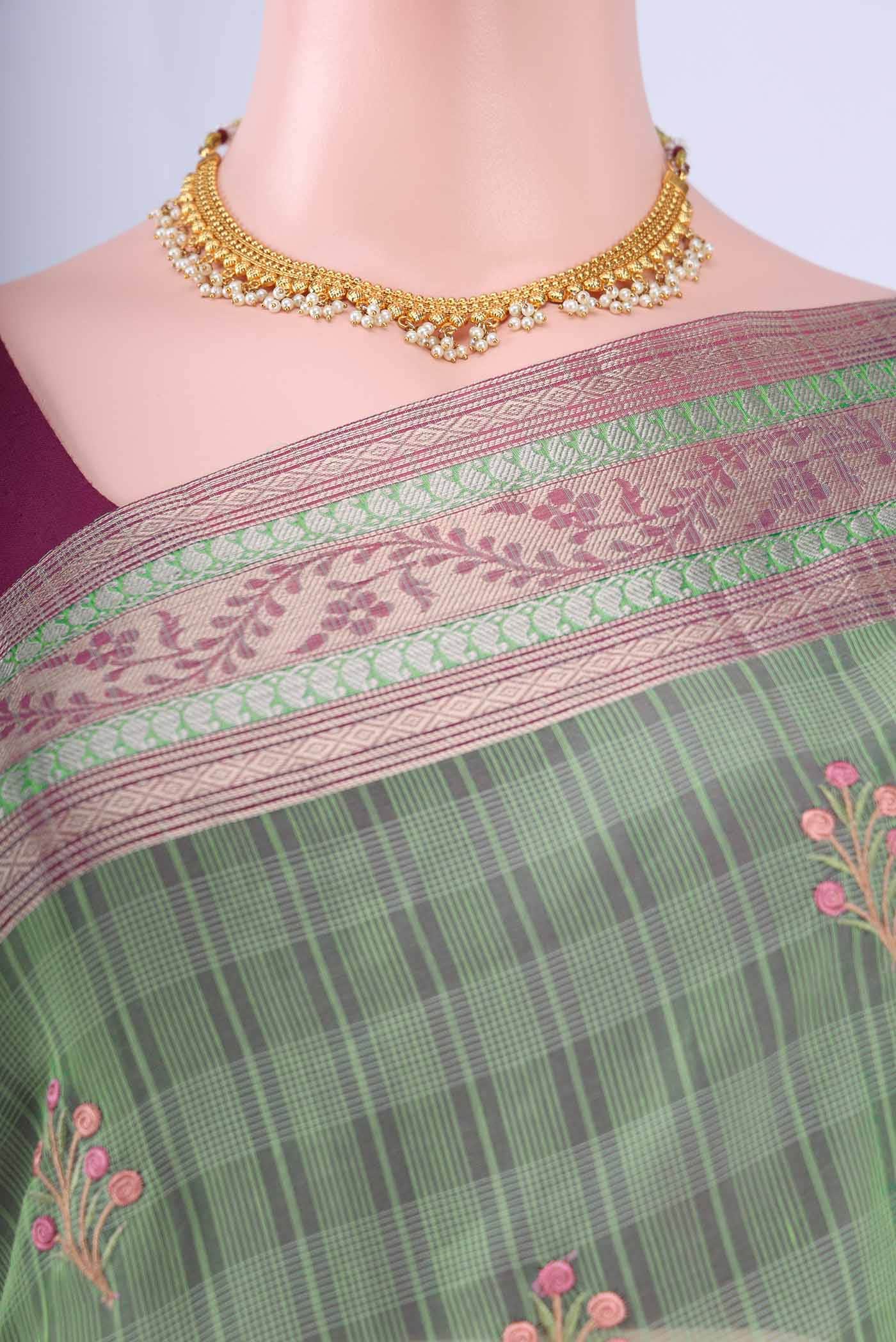 Light Green Kota Cotton Saree - Image 3