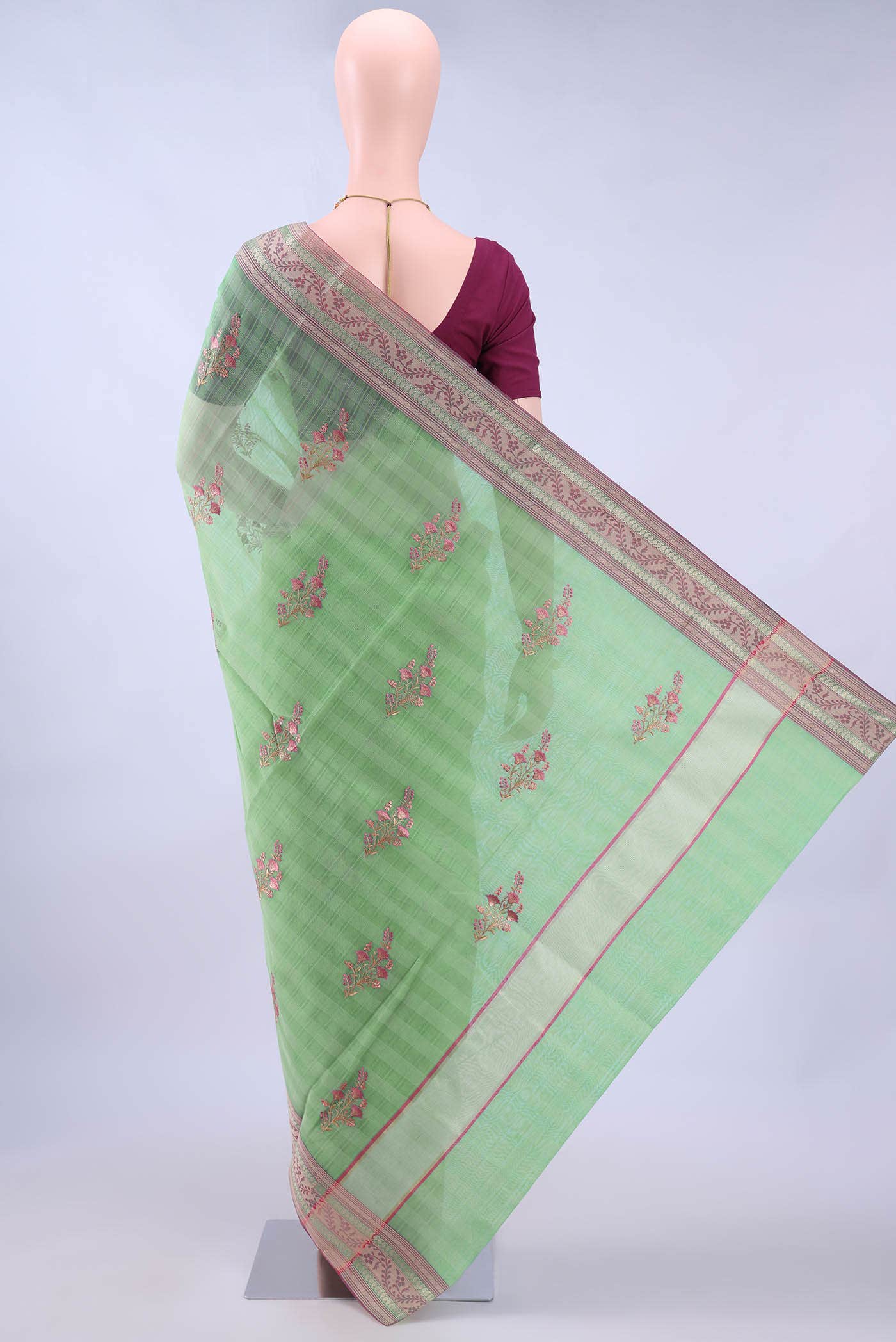Light Green Kota Cotton Saree - Image 2