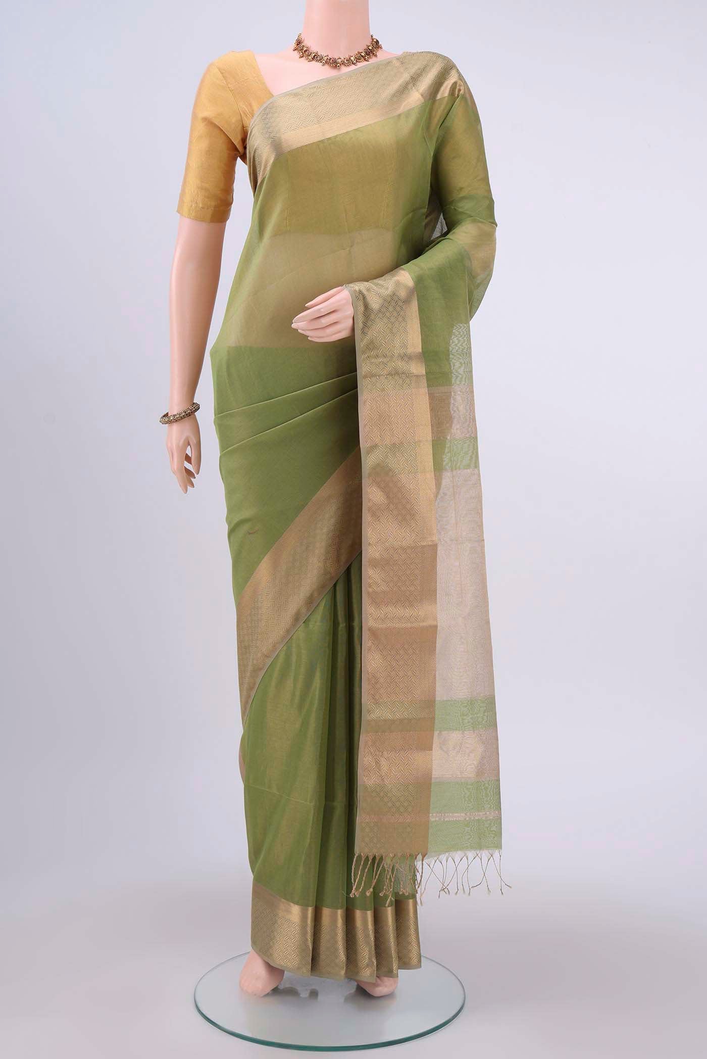 Light Green Maheshwari Silk Cotton Saree