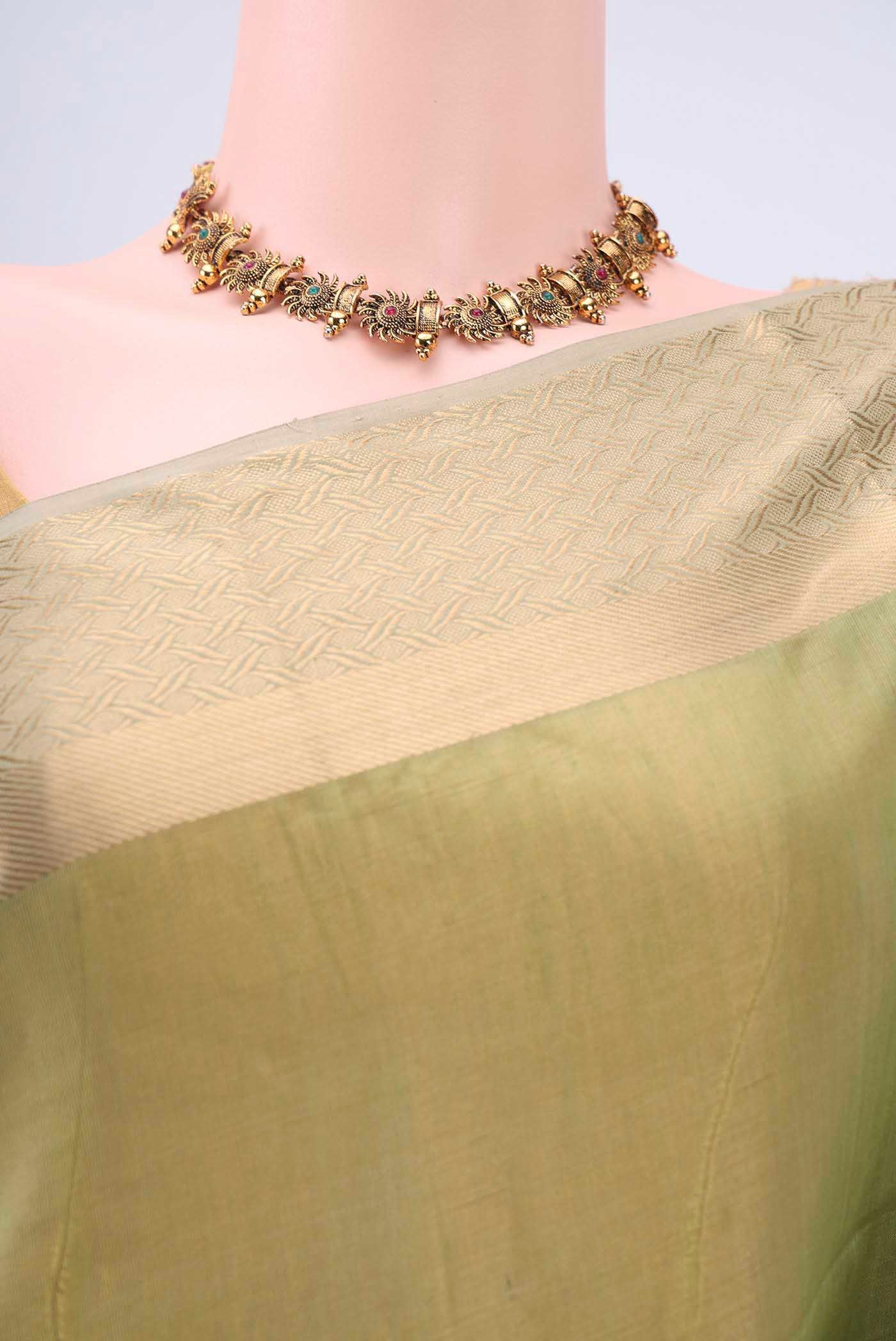 Light Green Maheshwari Silk Cotton Saree - Image 2