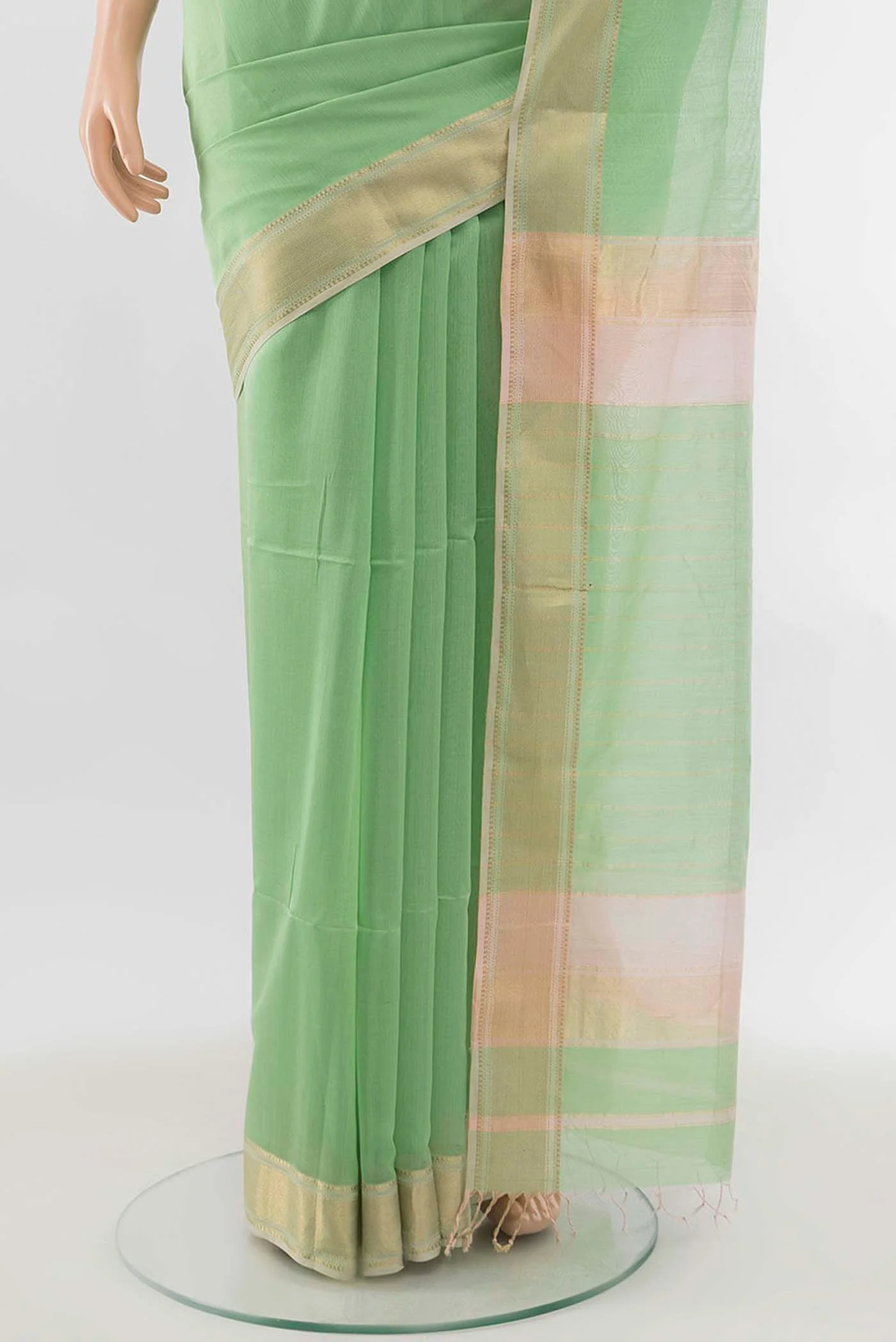 Light Green Maheshwari Silk Cotton Saree - Image 3
