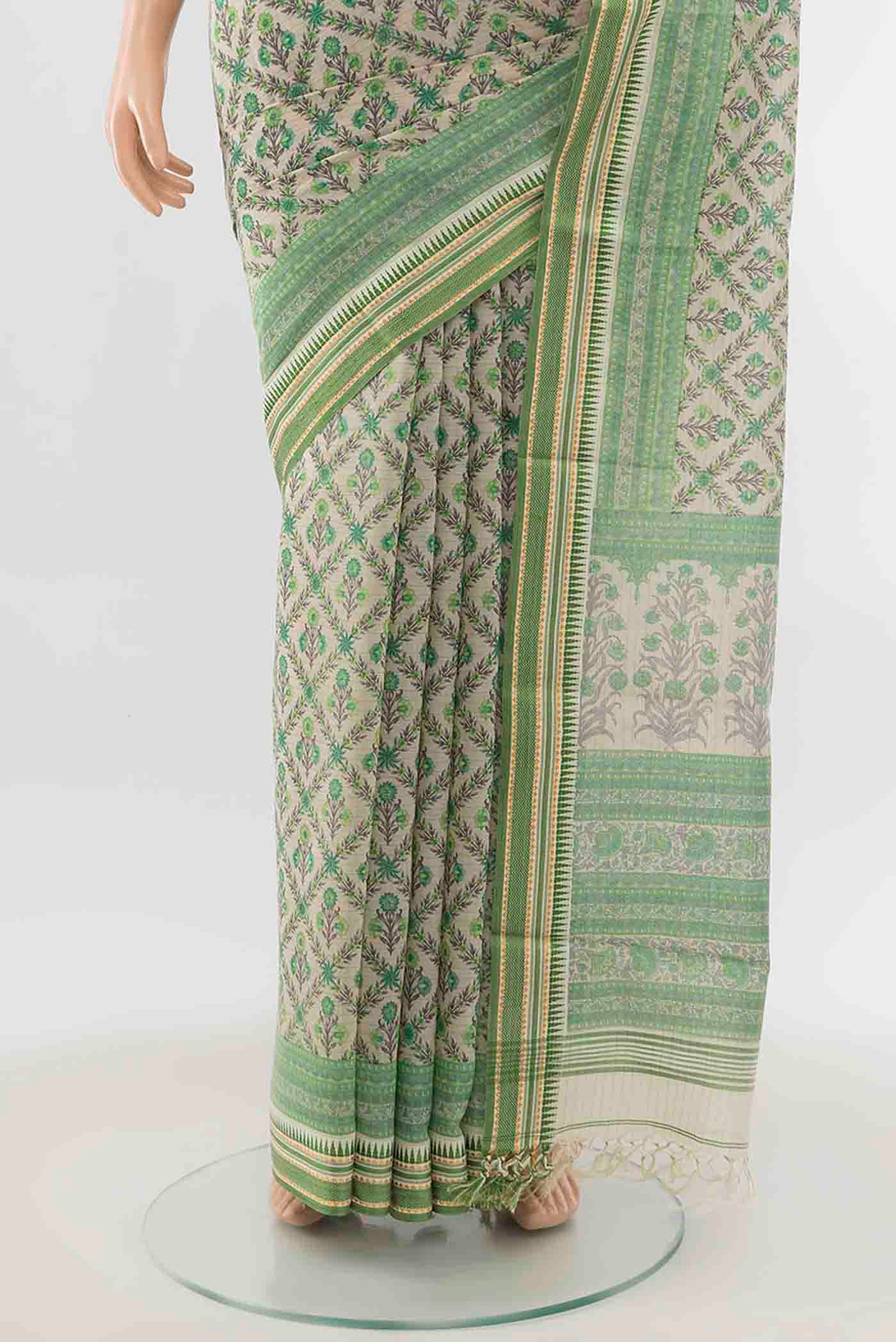 Light Green Maheshwari Silk Cotton Saree - Image 3