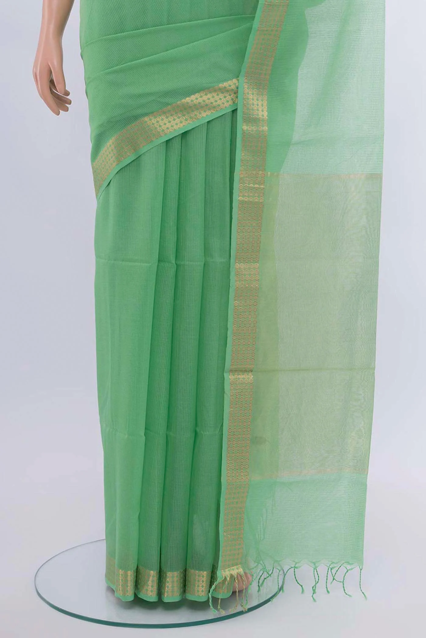 Light Green Maheshwari Silk Cotton Saree - Image 3