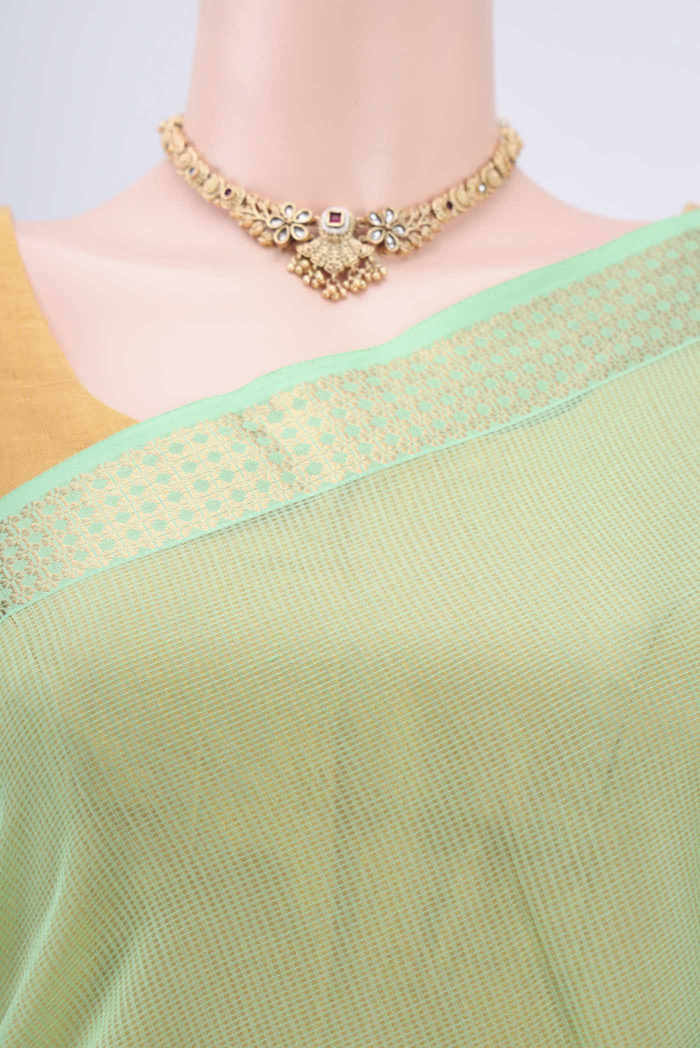 Mint Green Maheshwari Silk Cotton Saree - Image 2