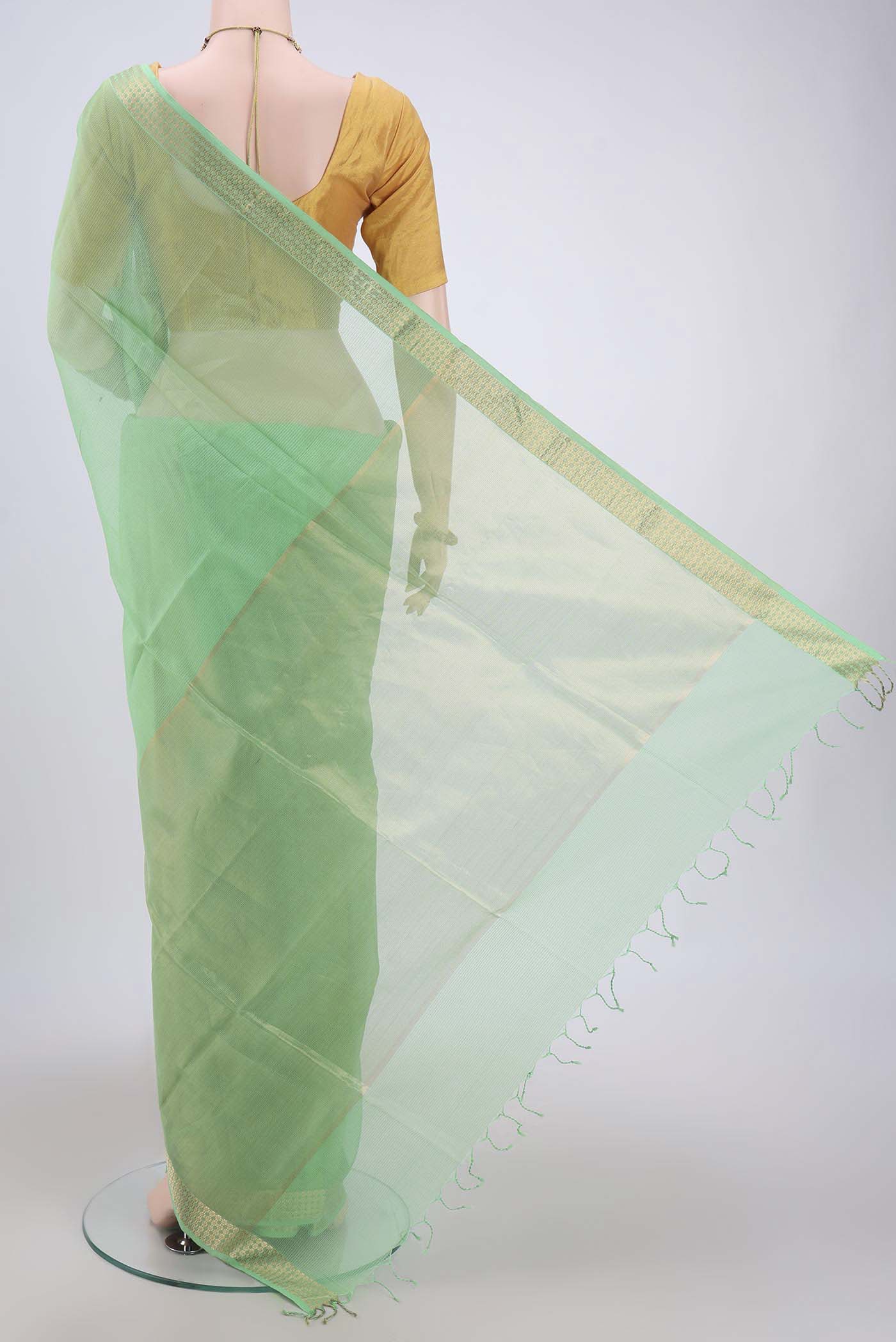Mint Green Maheshwari Silk Cotton Saree - Image 3