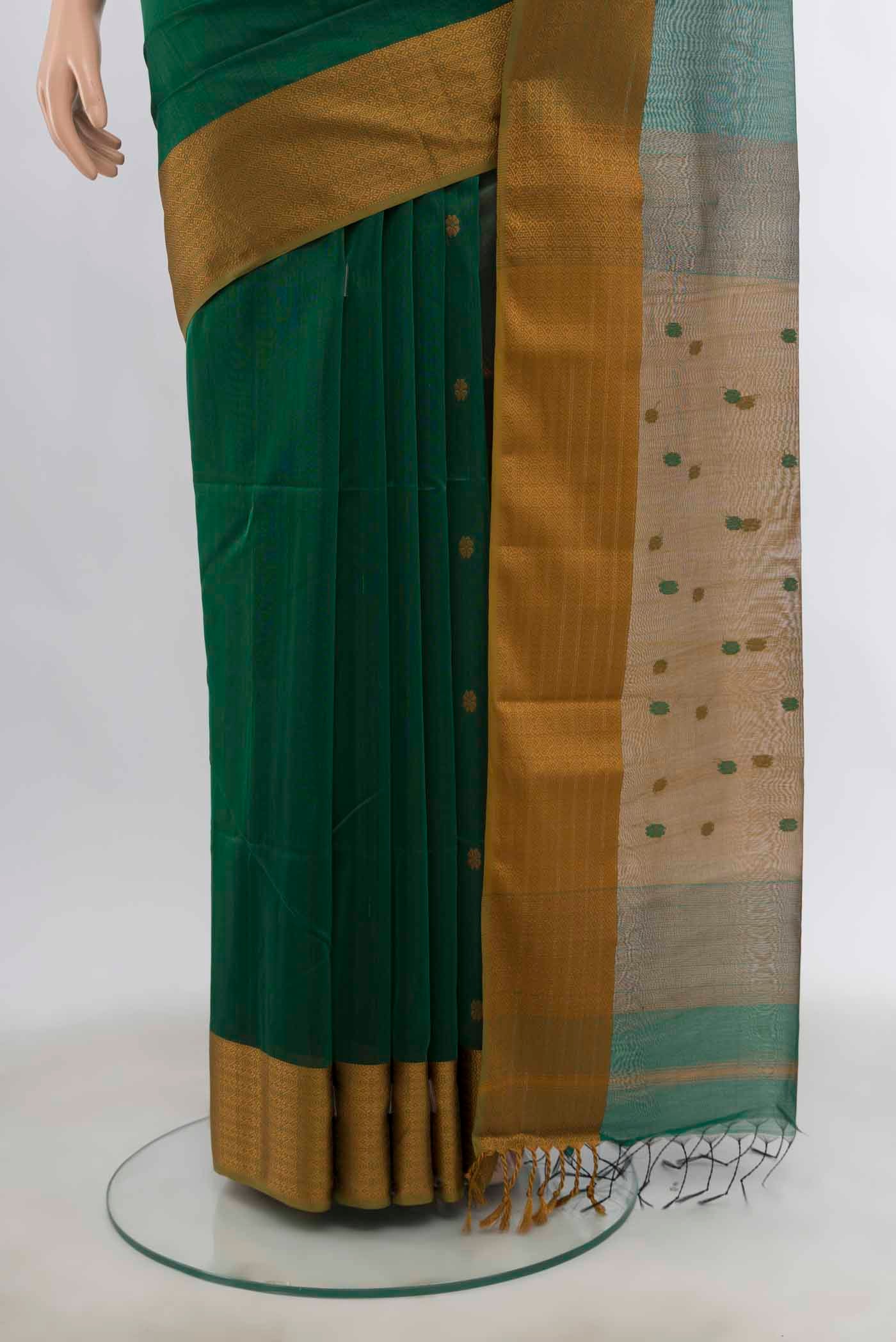 Green Maheshwari Silk Cotton Saree - Image 3