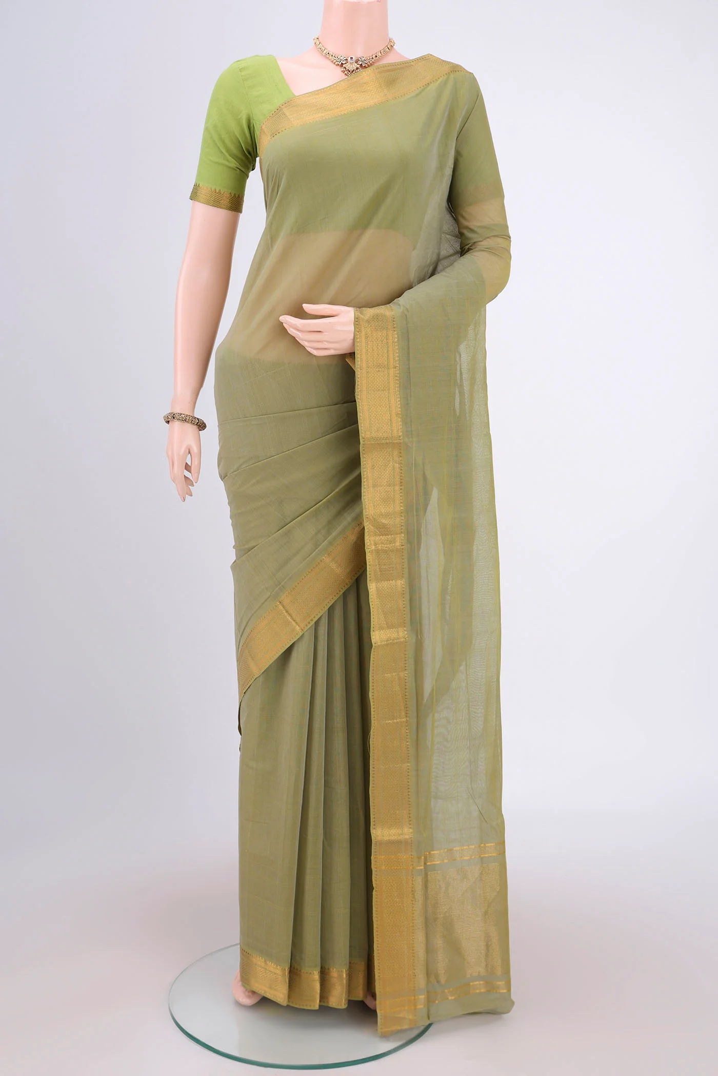 Light Green Mangalagiri Cotton Saree