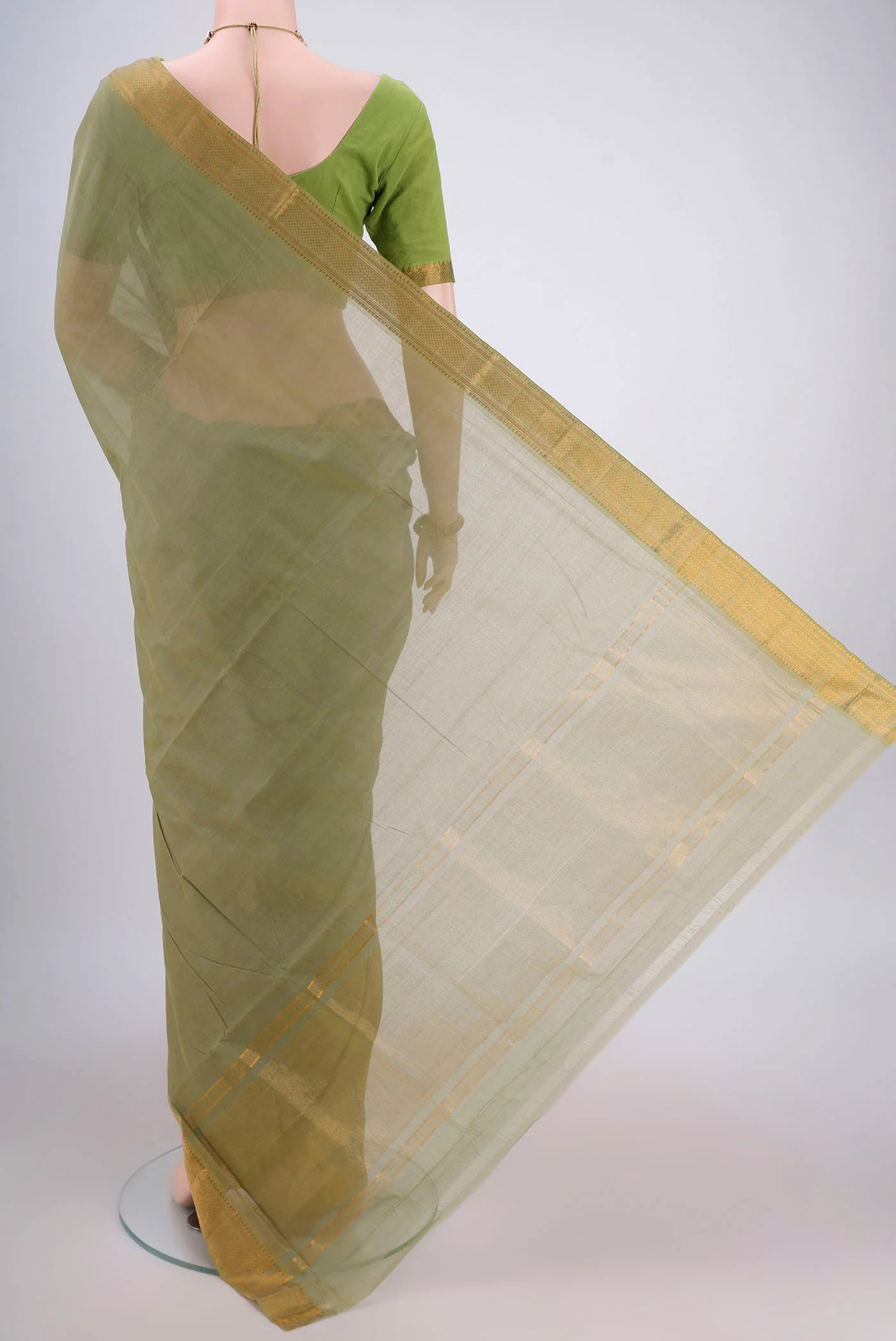 Light Green Mangalagiri Cotton Saree - Image 3