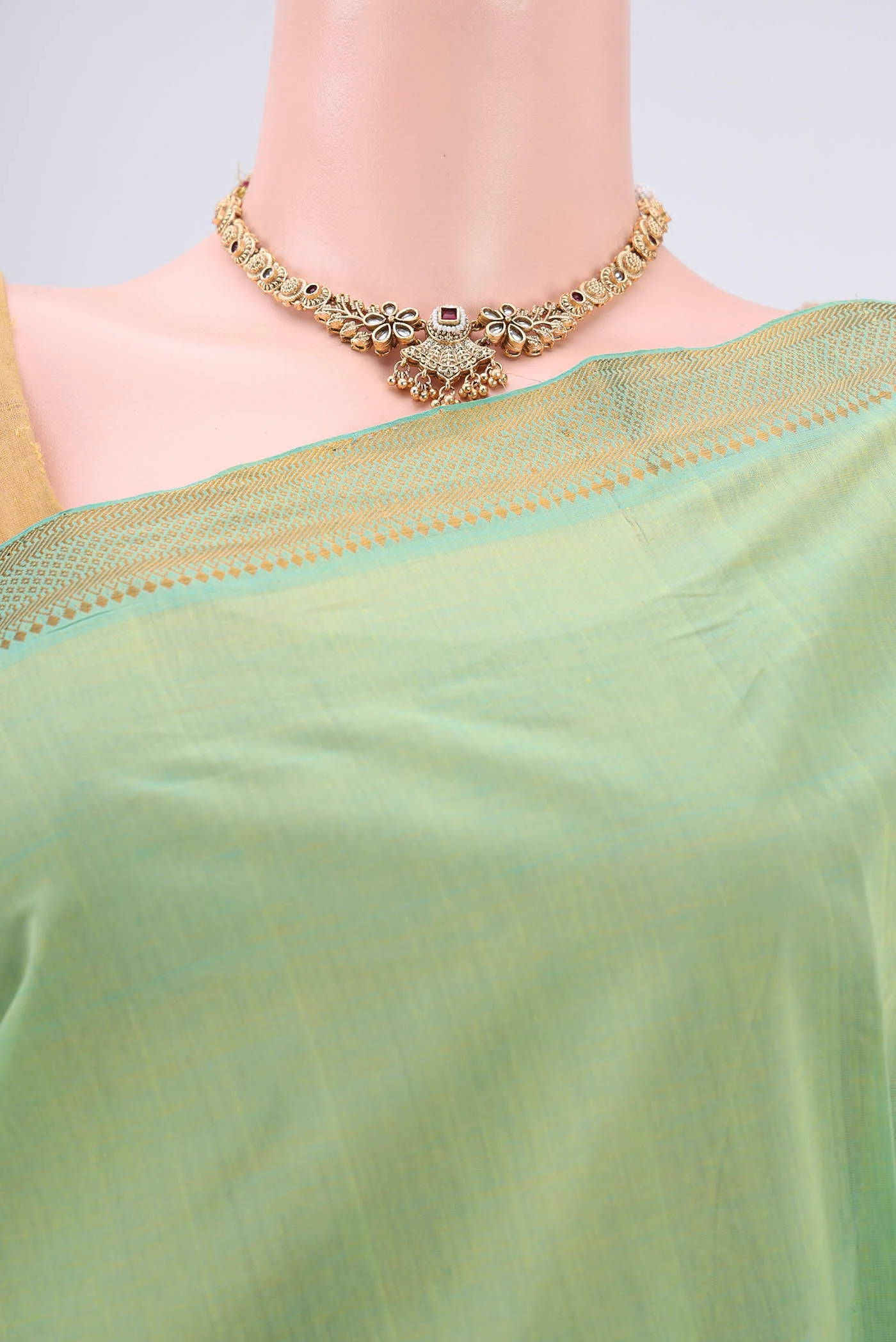 Light Green Mangalagiri Cotton Saree - Image 2