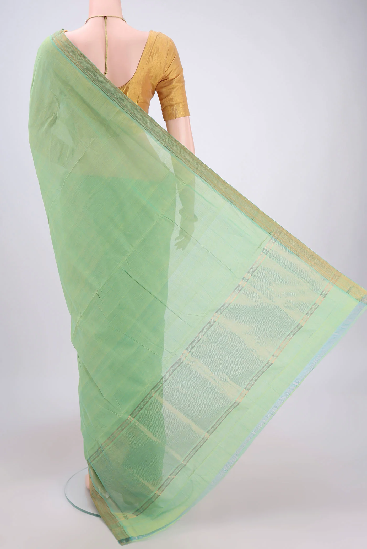 Light Green Mangalagiri Cotton Saree - Image 3