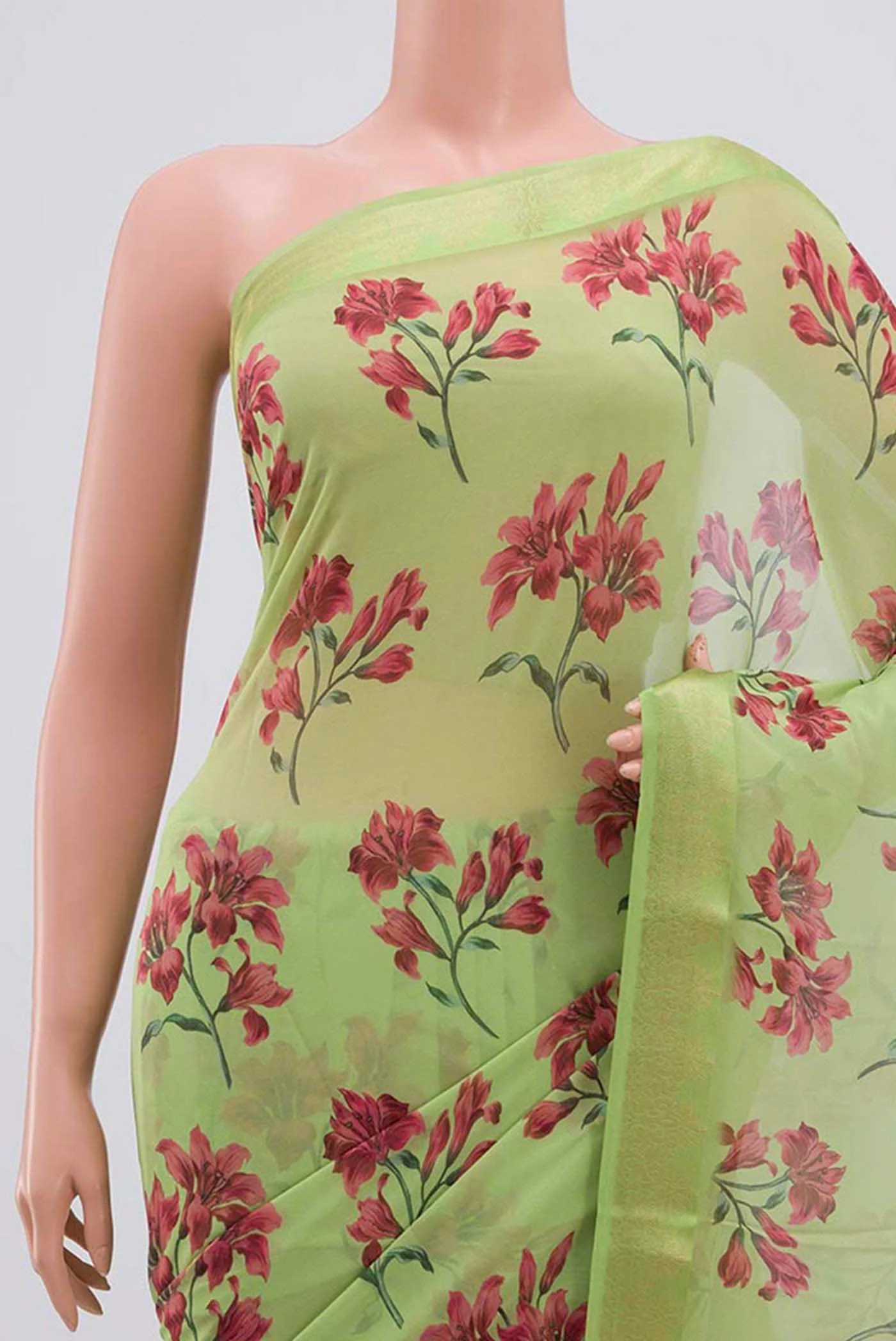 Light Green Mysore Georgette Saree - Image 2