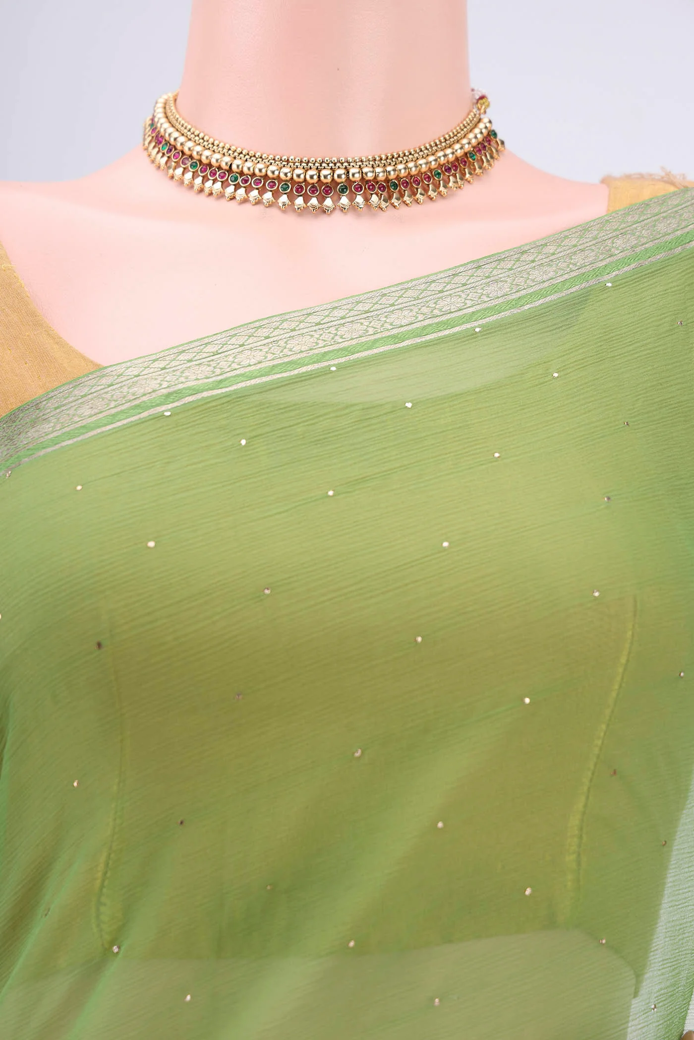 Light Green Mysore Chiffon Saree - Image 2