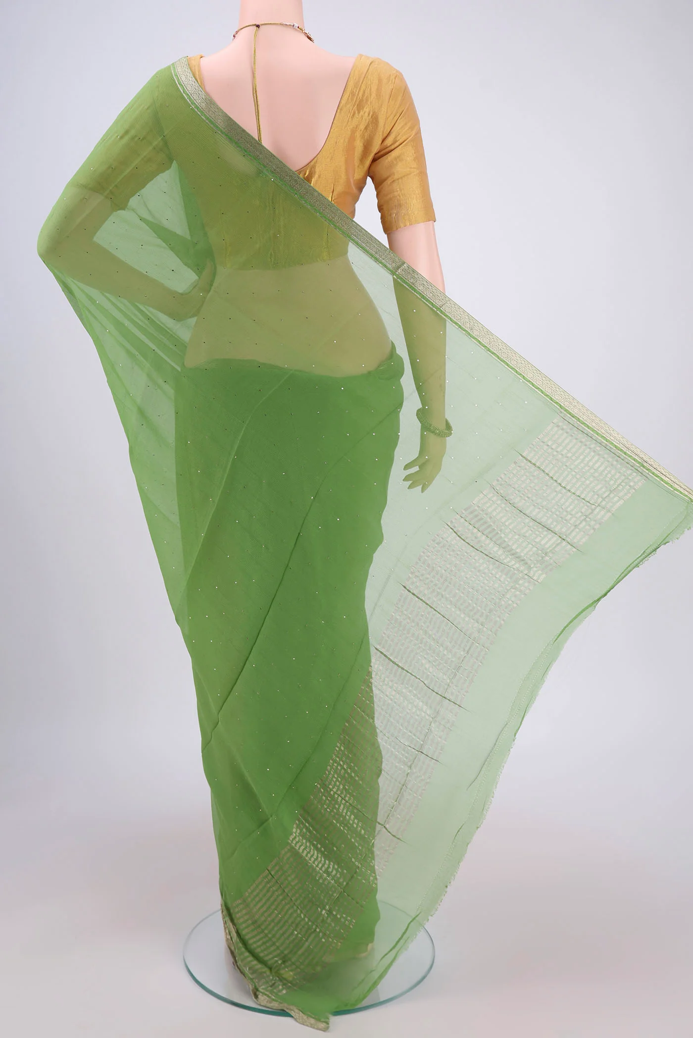 Light Green Mysore Chiffon Saree - Image 3