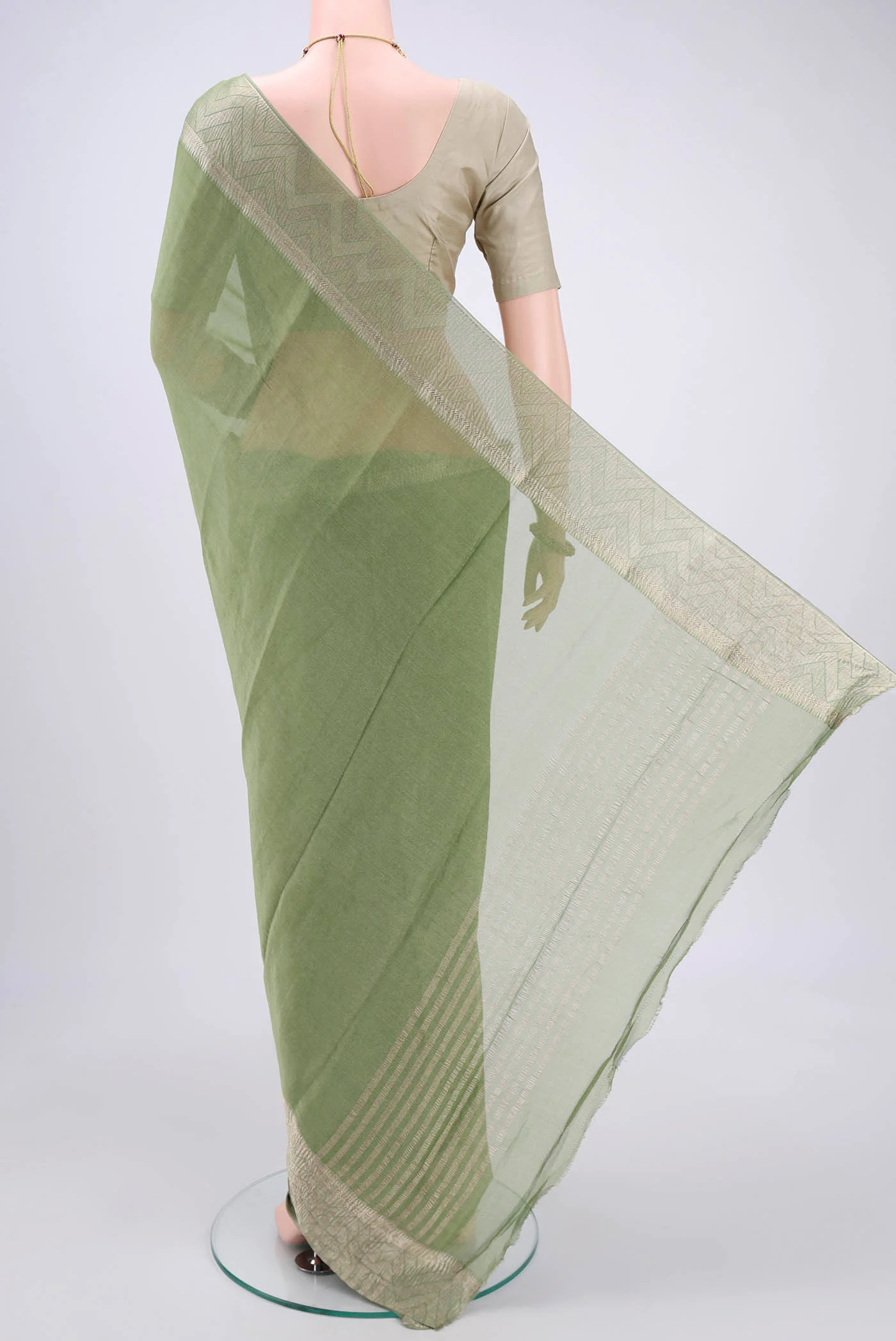Light Green Mysore Georgette Saree - Image 3