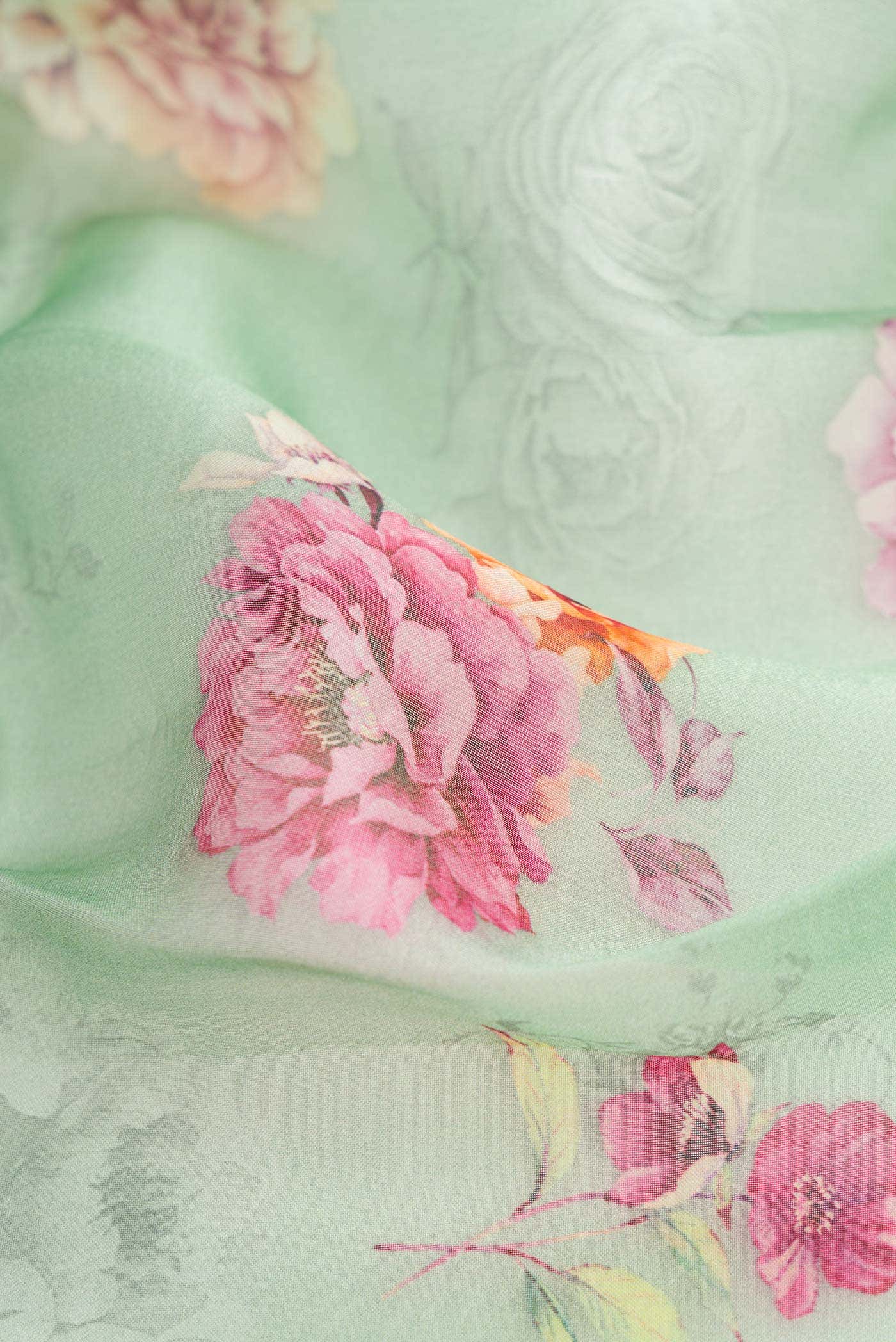Light Green Organza Silk Saree - Image 2
