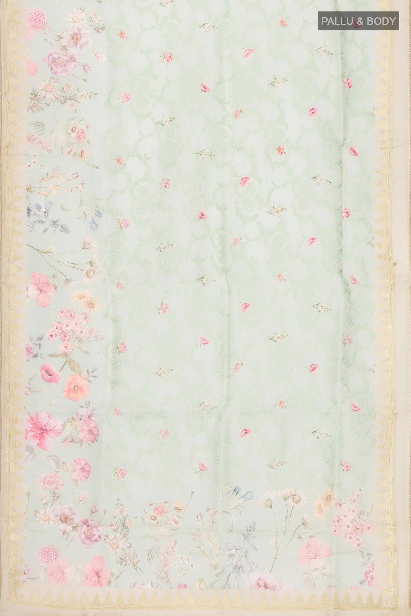 Light Green Organza Silk Saree - Image 3