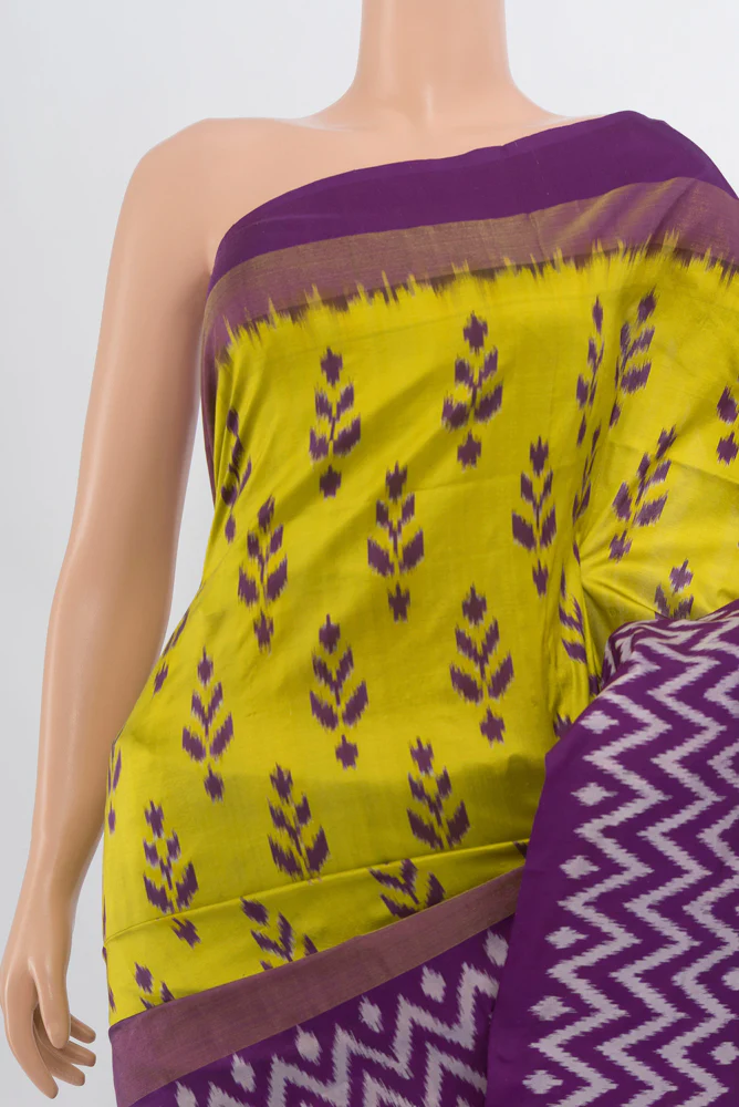 Lemon Yellow Pochampally Silk Saree - Image 2