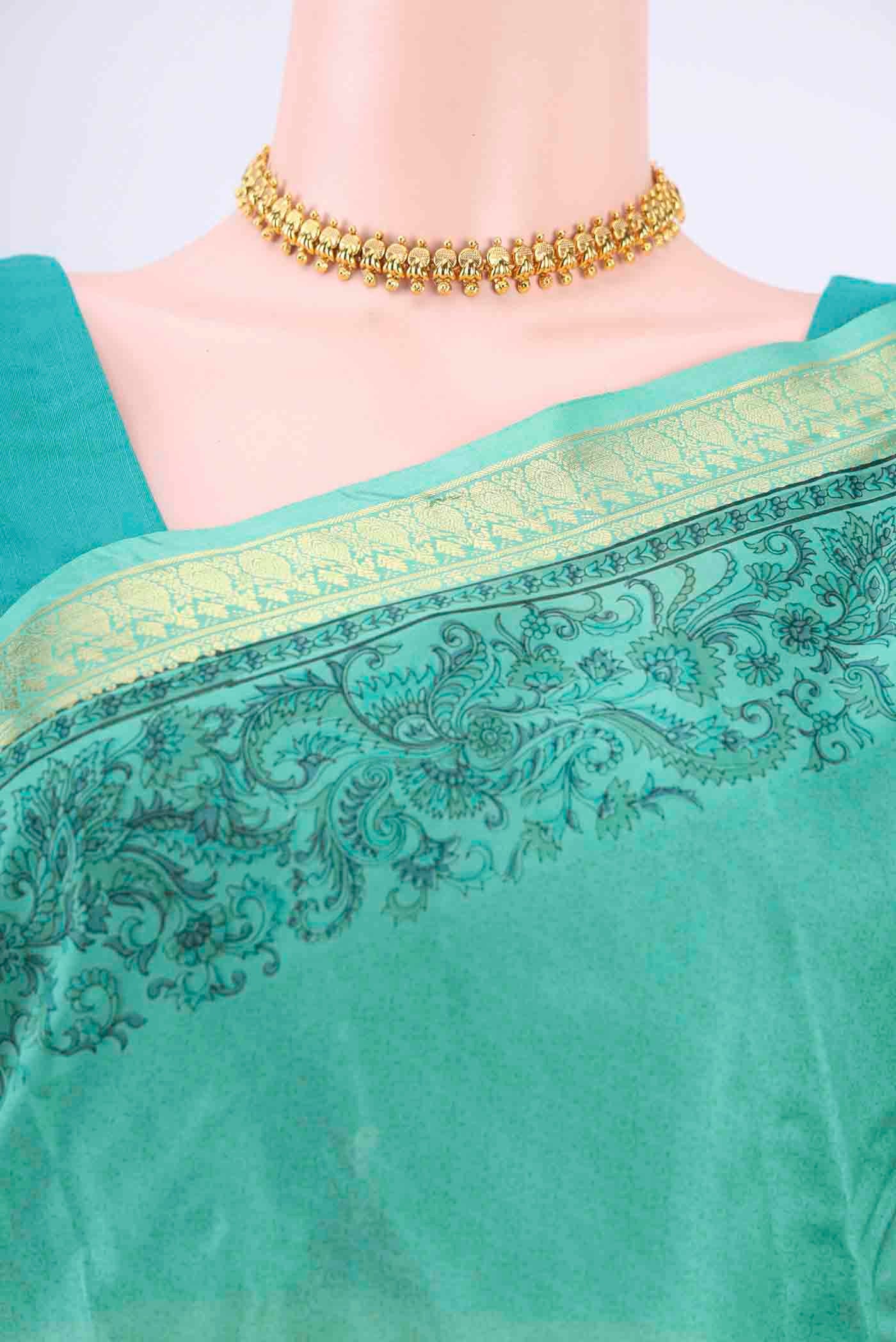 Light Green Printed Silk Saree - Image 2