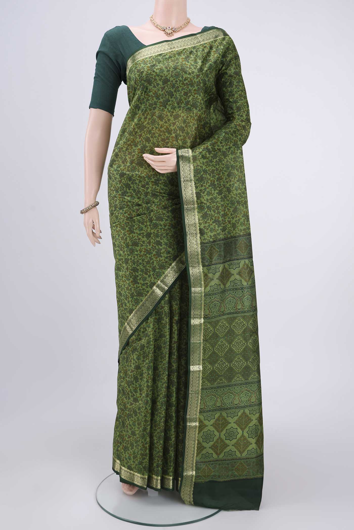 Sage Green Printed Silk Saree