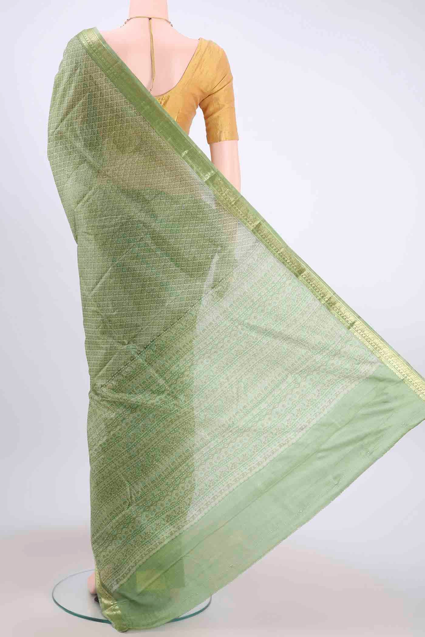 Light Green Printed Silk Saree - Image 3