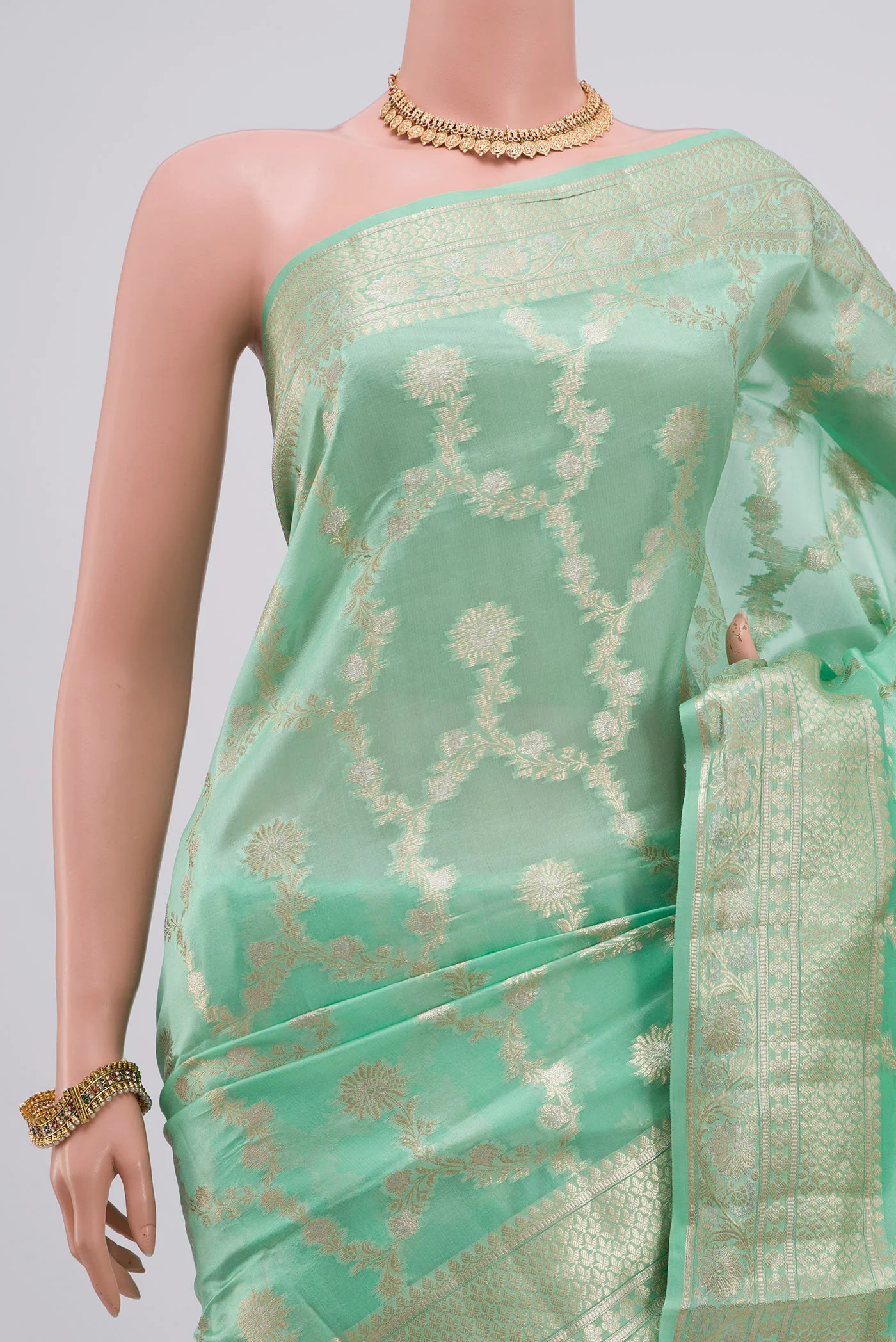 Turquoise Banarasi Raw Silk Saree - Image 2
