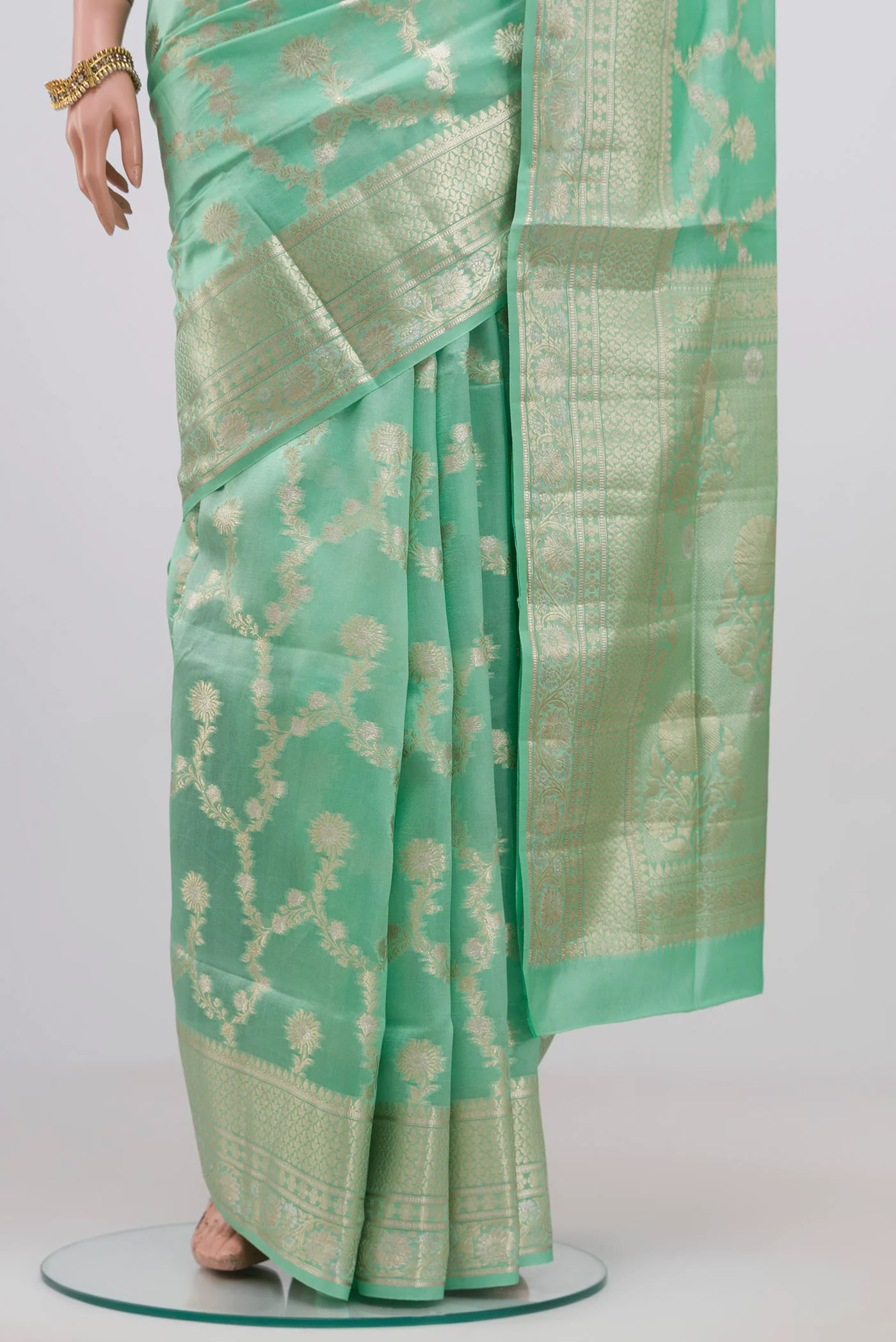 Turquoise Banarasi Raw Silk Saree - Image 3