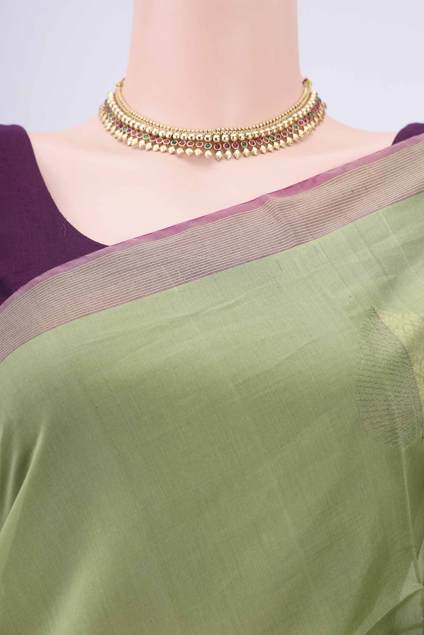 Light Green Silk Cotton Saree - Image 2