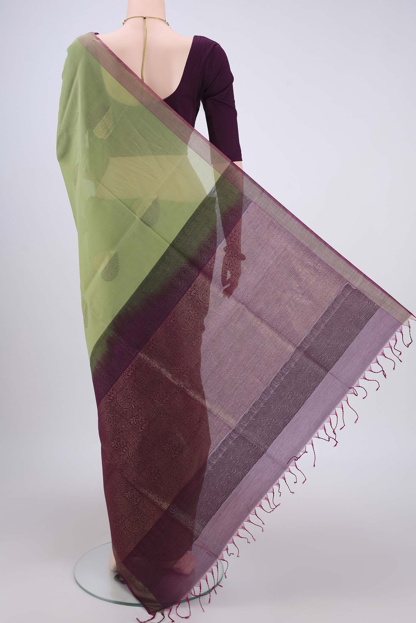 Light Green Silk Cotton Saree - Image 3