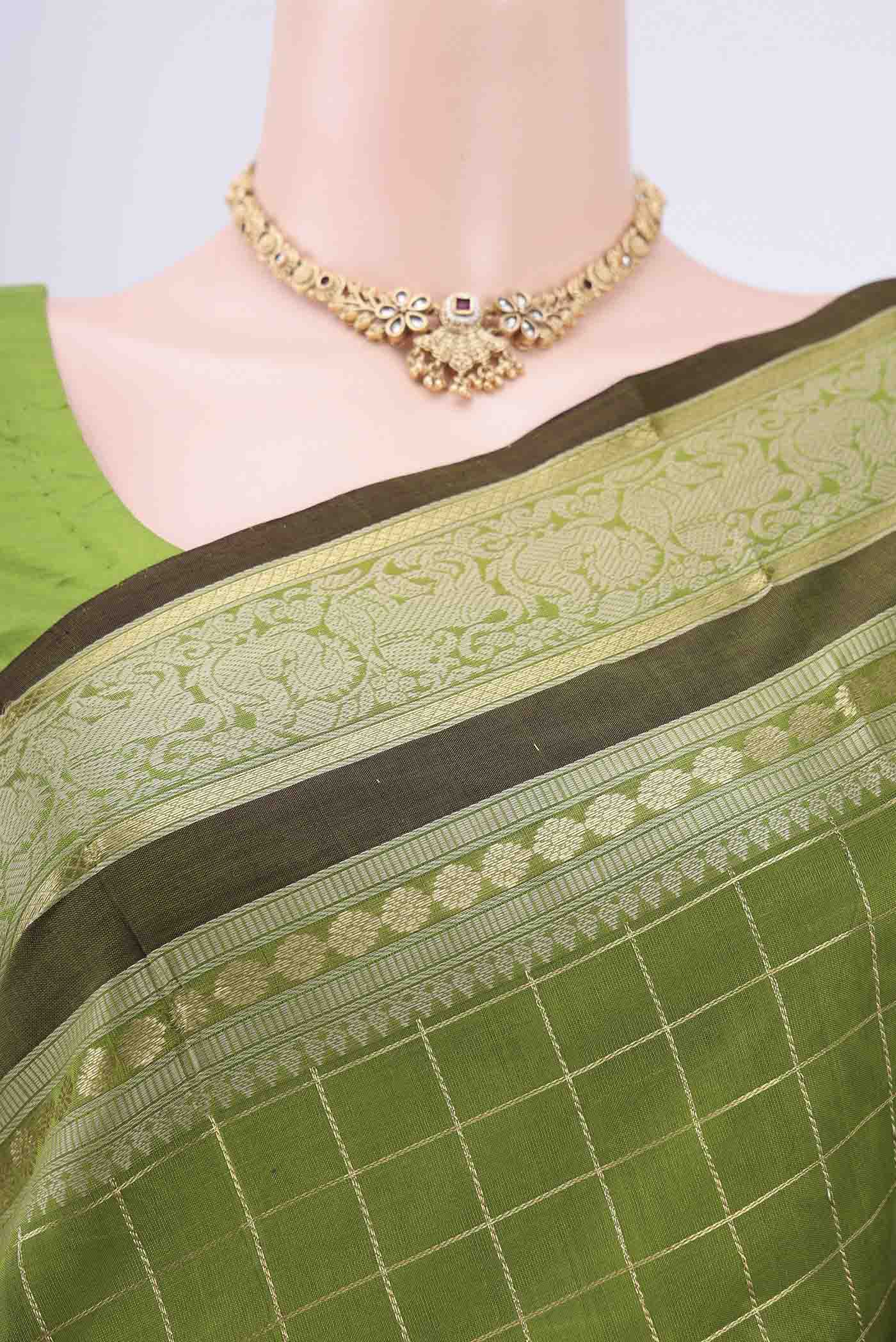 Green Silk Cotton Saree - Image 2