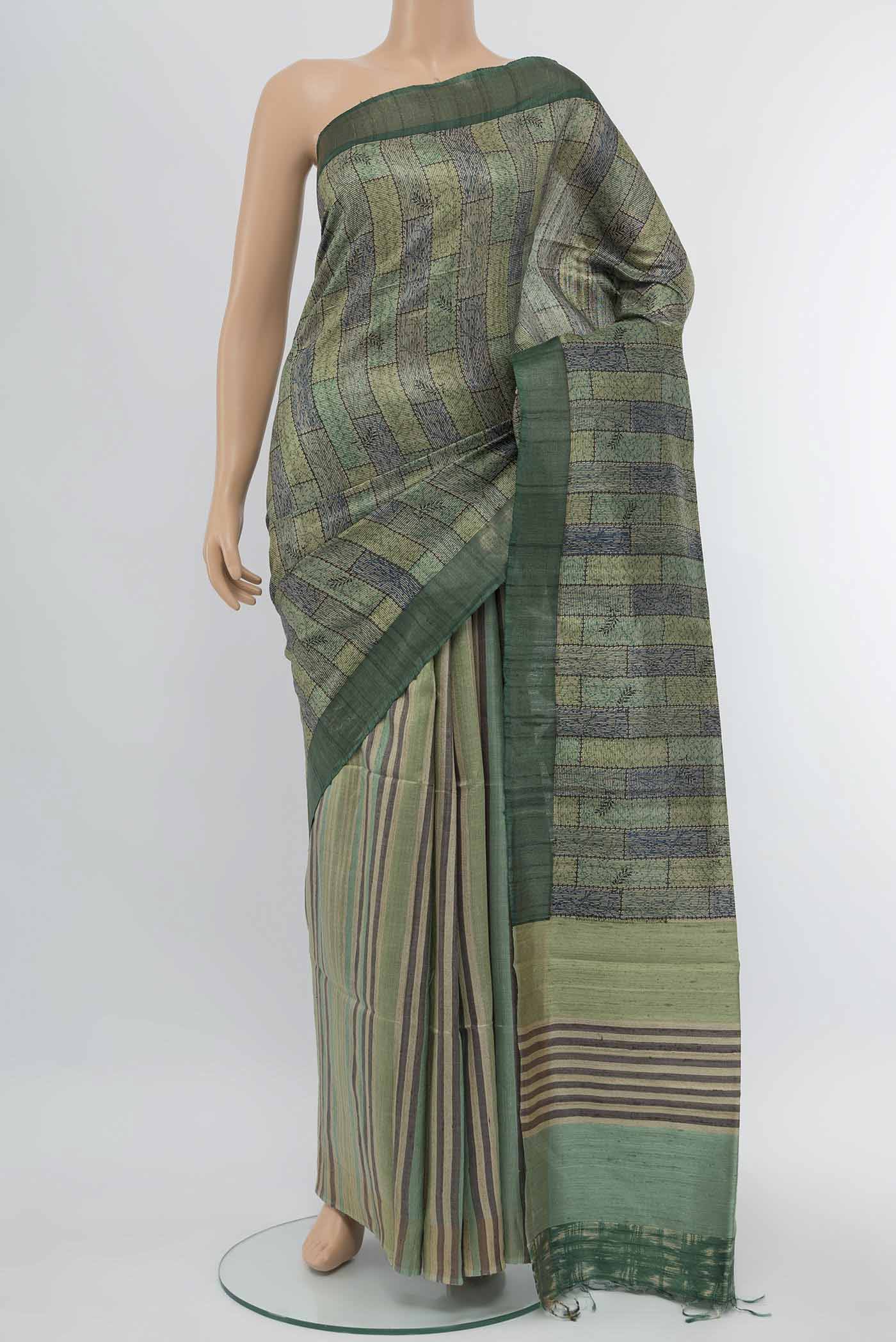 Light Green Tussar Silk Saree