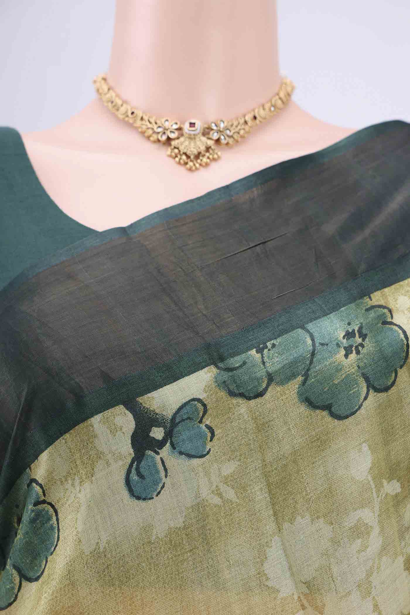 Light Green Tussar Silk Saree - Image 2