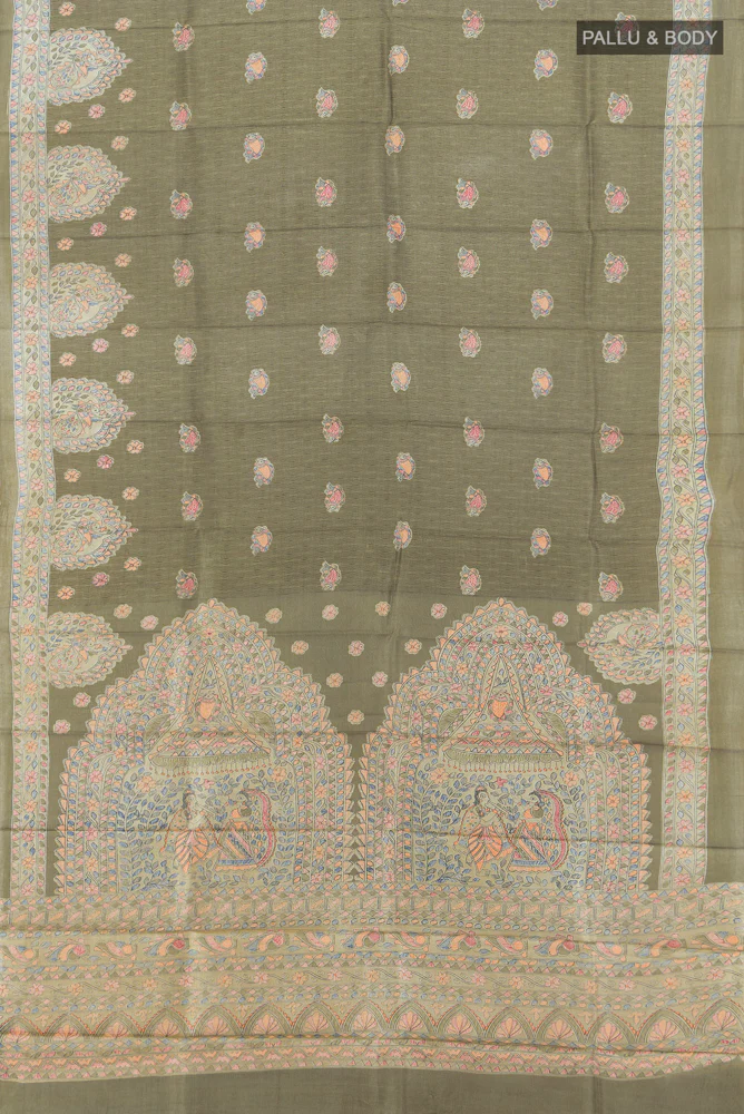 Grey Tussar Silk Saree - Image 5