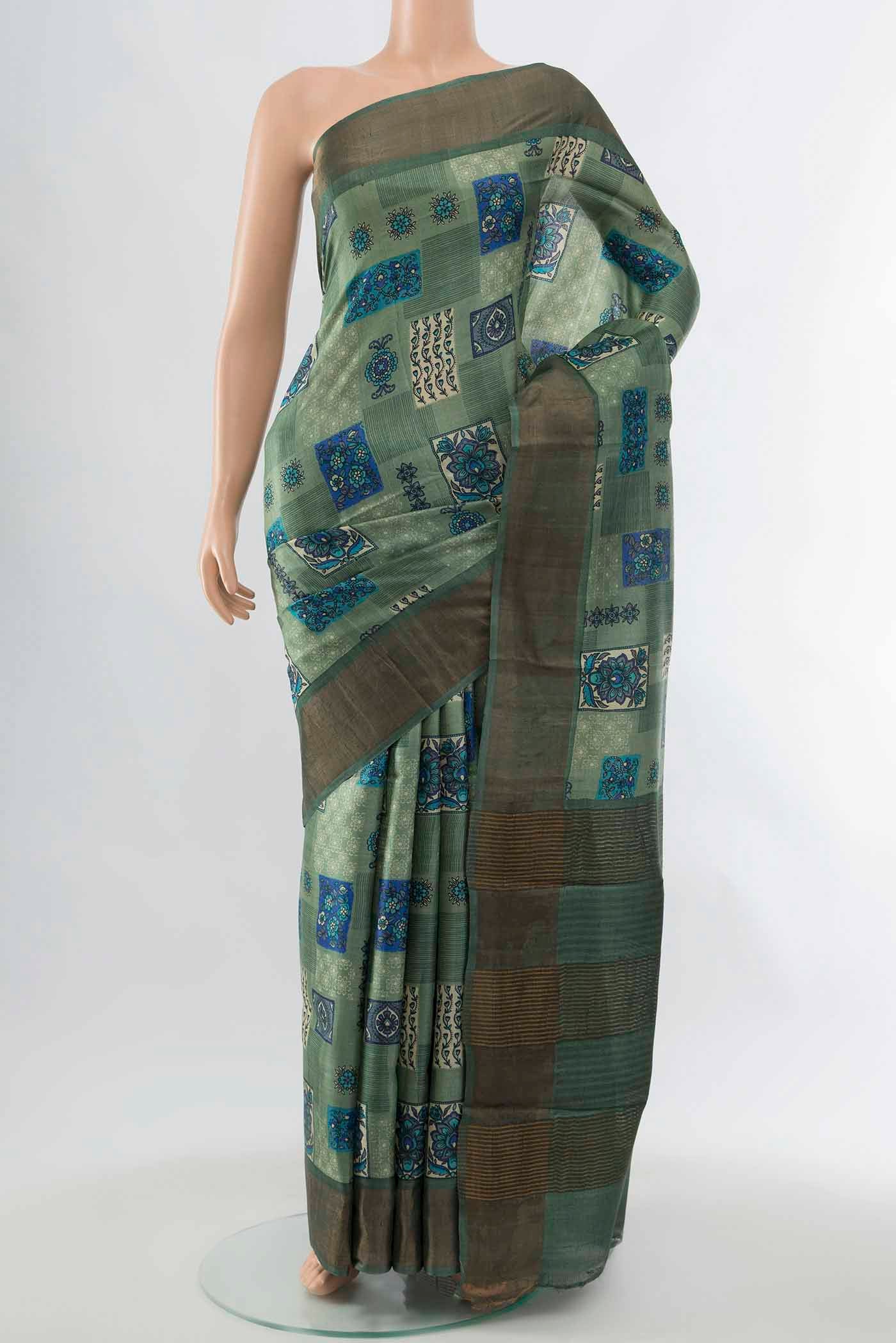 Light Green Tussar Silk Saree