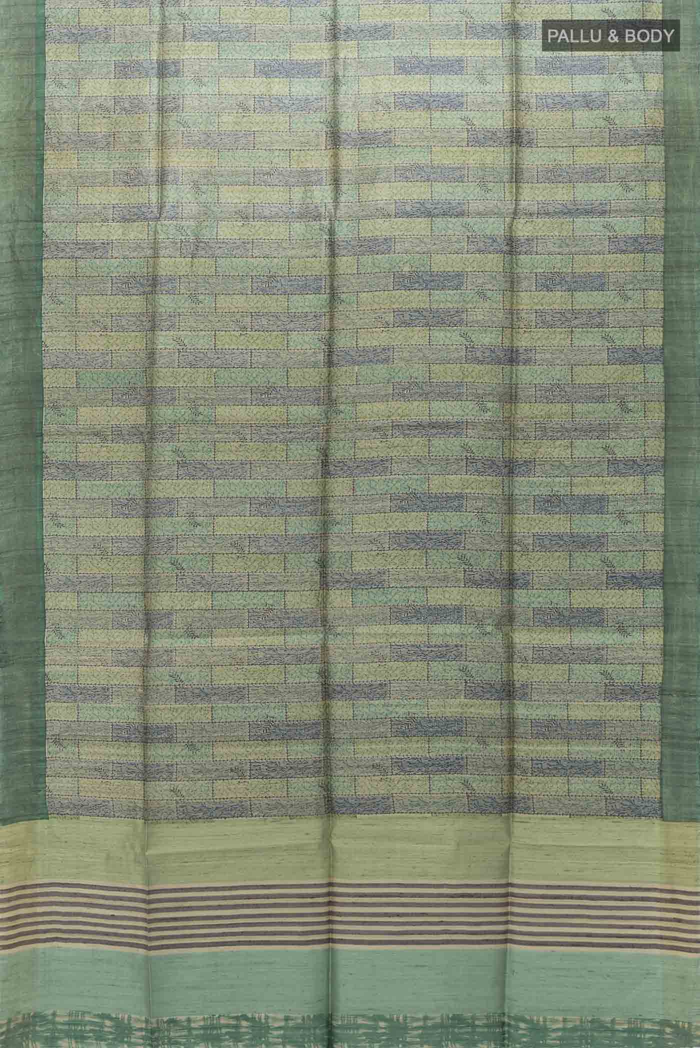 Light Green Tussar Silk Saree - Image 5