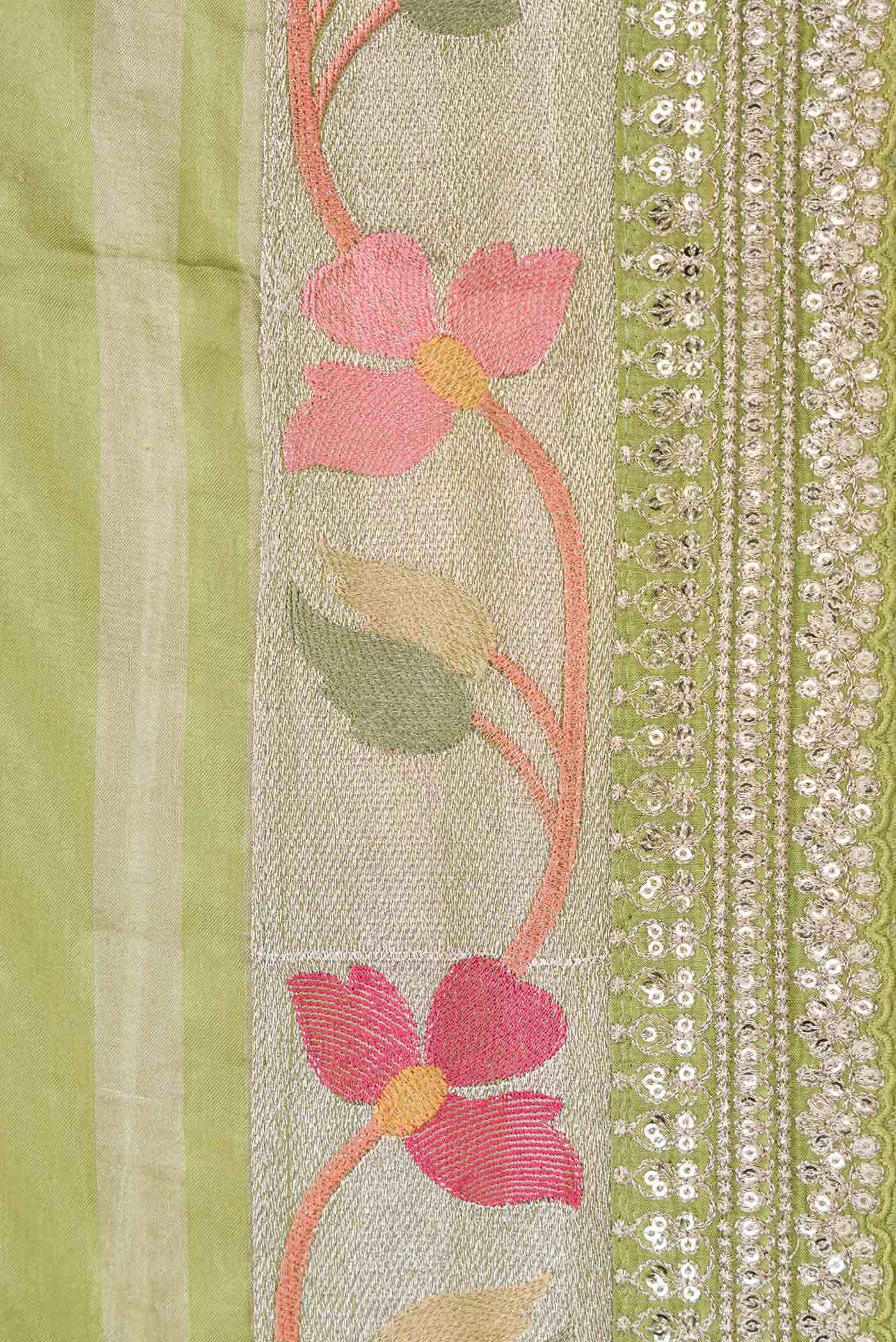 Light Green Tussar Silk Saree - Image 5