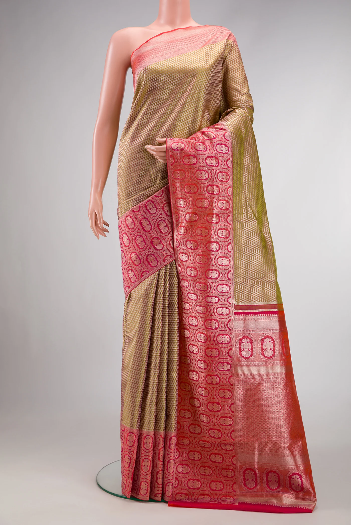 Light Green with Pink Color Kanjivaram Tissue Silk Saree