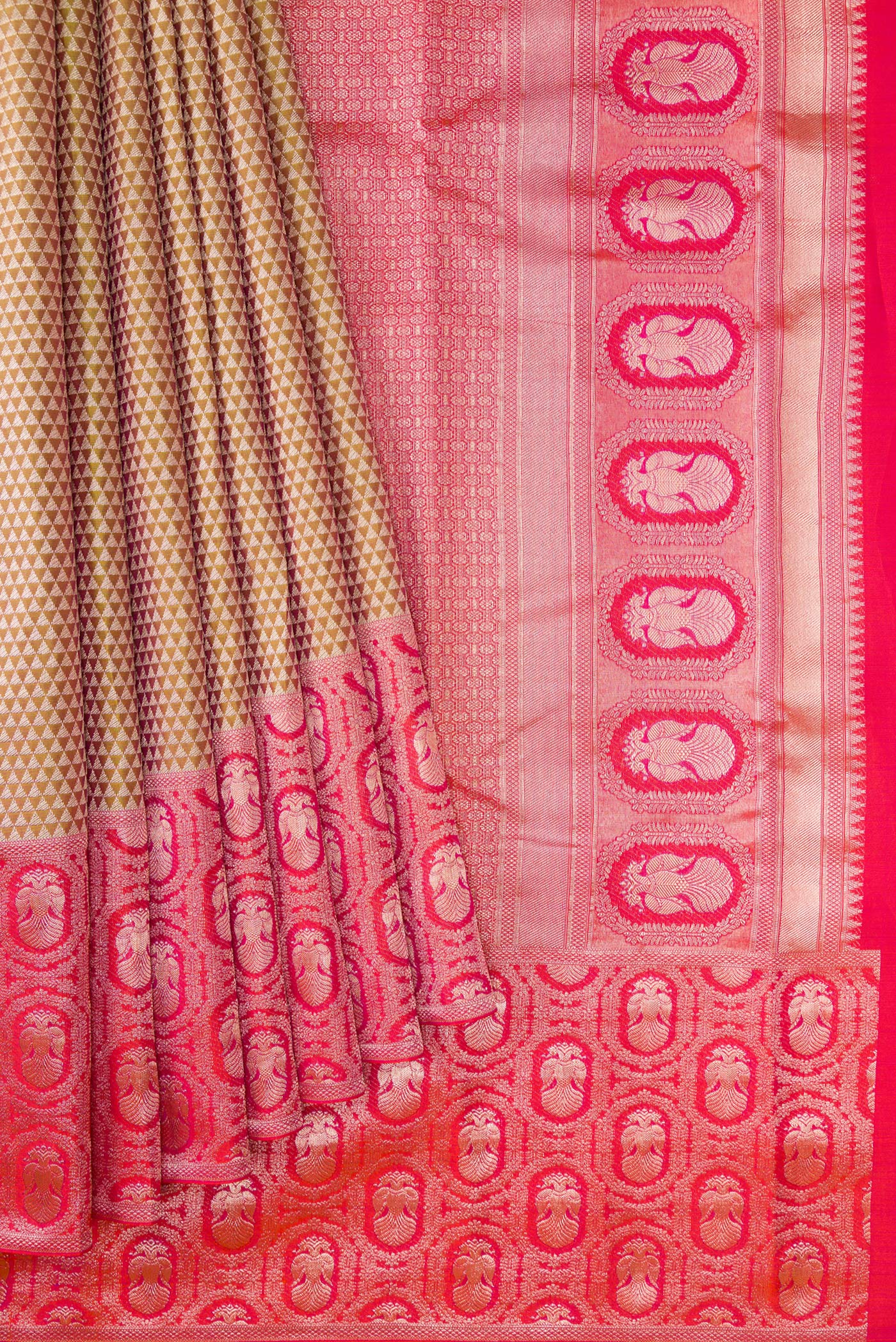 Light Green with Pink Color Kanjivaram Tissue Silk Saree - Image 4