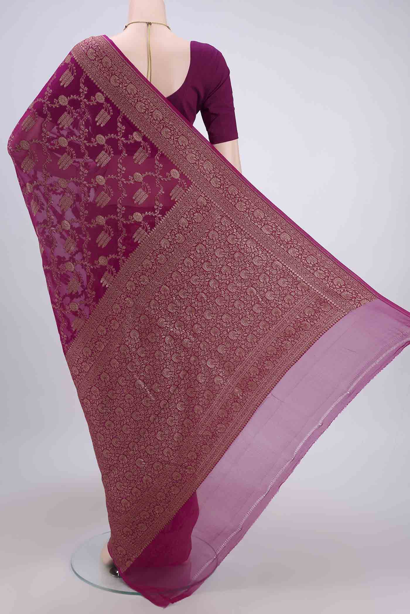 Light Magenta Banarasi Georgette Saree - Image 3
