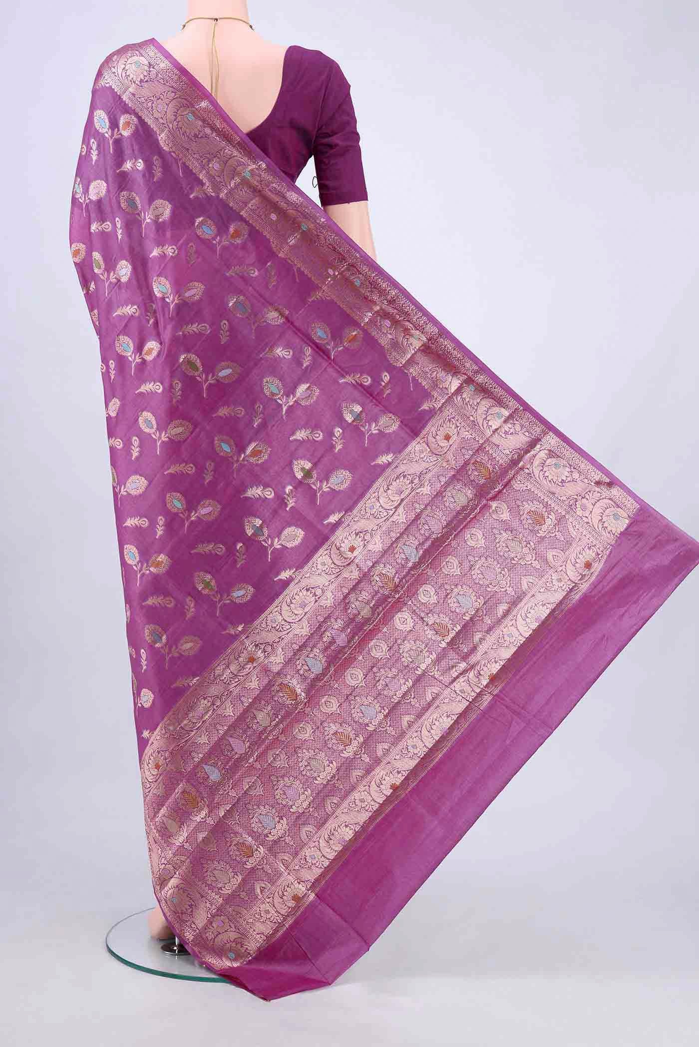Light Magenta Banarasi Raw Silk Saree - Image 3