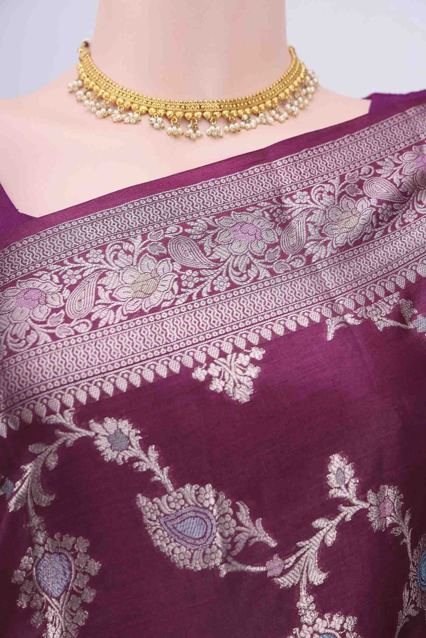 Light Magenta Banarasi Raw Silk Saree - Image 2