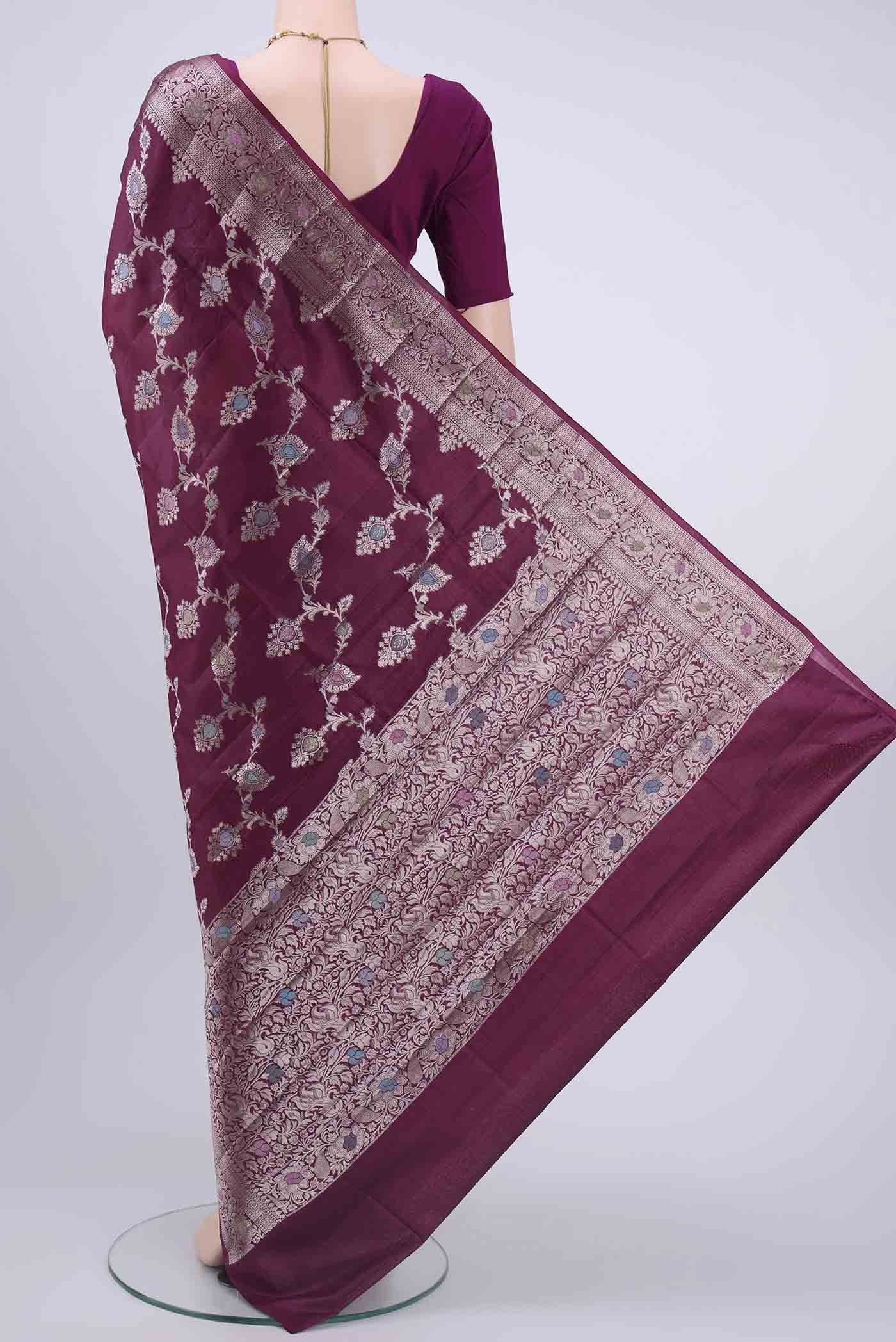 Light Magenta Banarasi Raw Silk Saree - Image 3