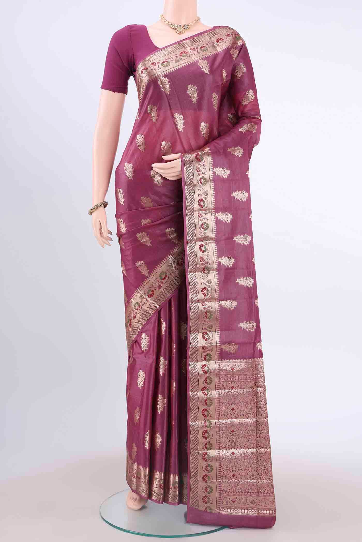 Light Magenta Banarasi Raw Silk Saree