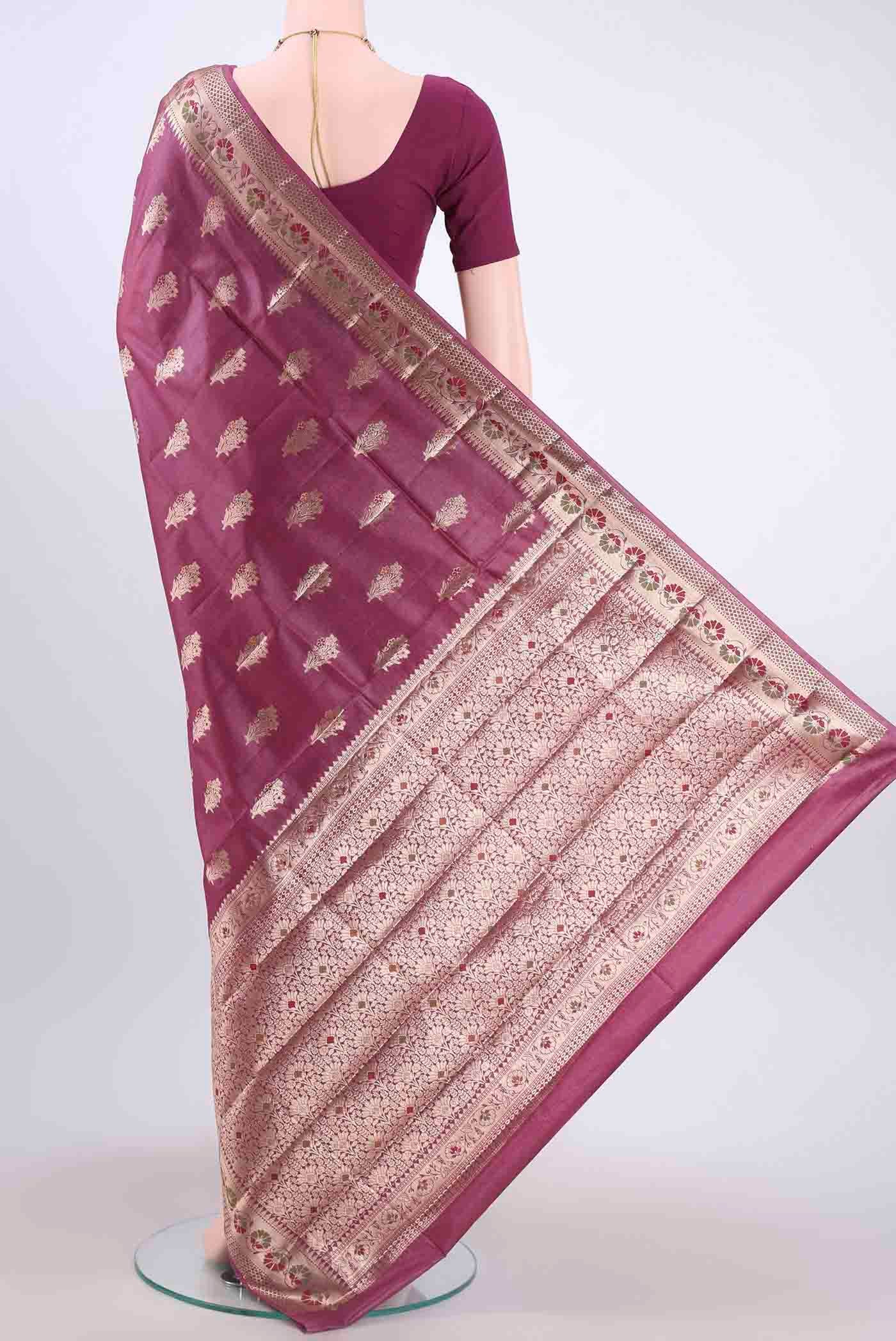 Light Magenta Banarasi Raw Silk Saree - Image 3