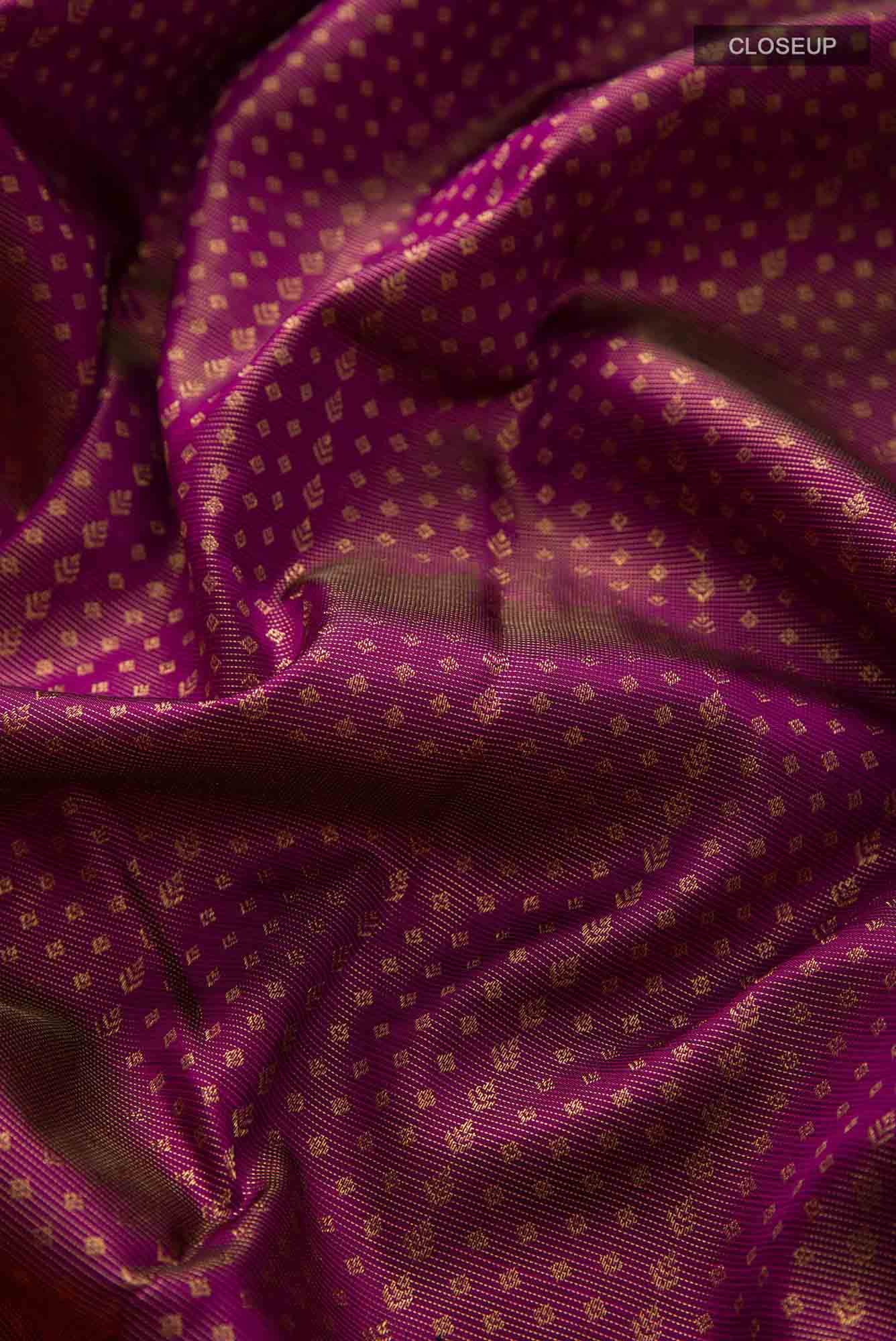Pure Silk Pure Zari Magenta Kanjivaram Saree - Image 3