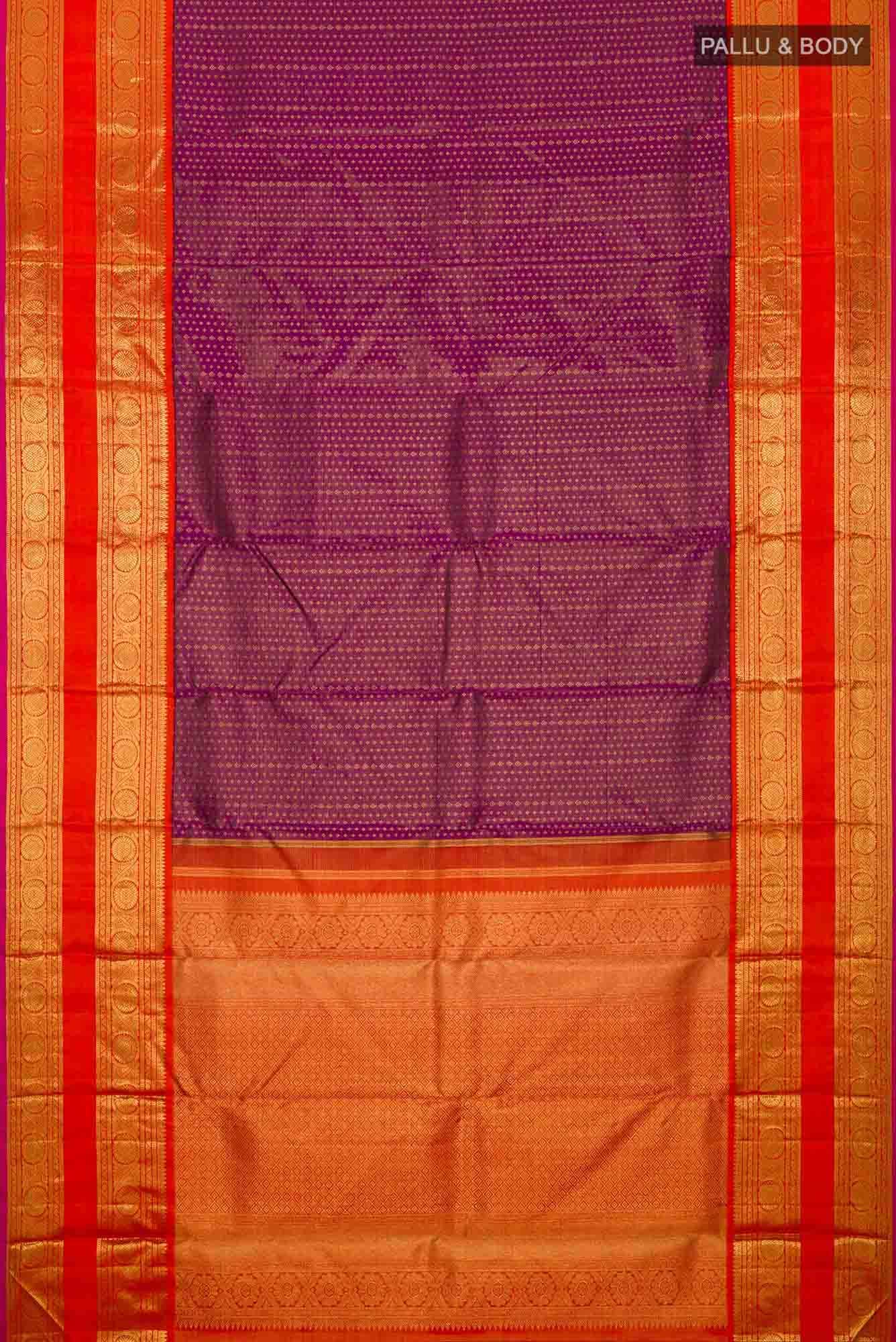 Pure Silk Pure Zari Magenta Kanjivaram Saree - Image 4