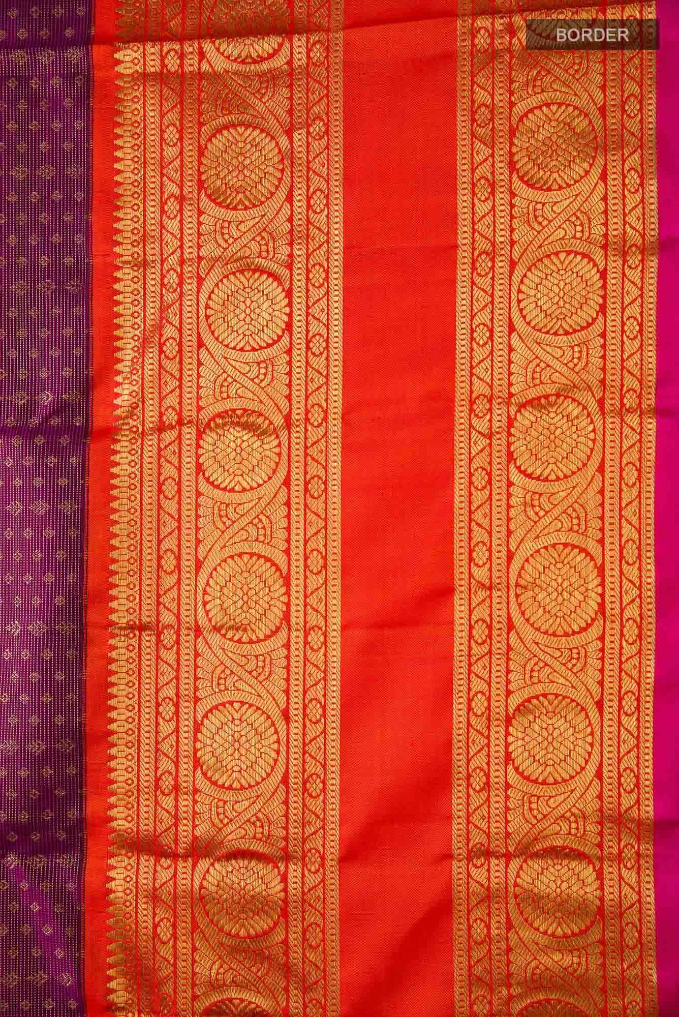 Pure Silk Pure Zari Magenta Kanjivaram Saree - Image 5