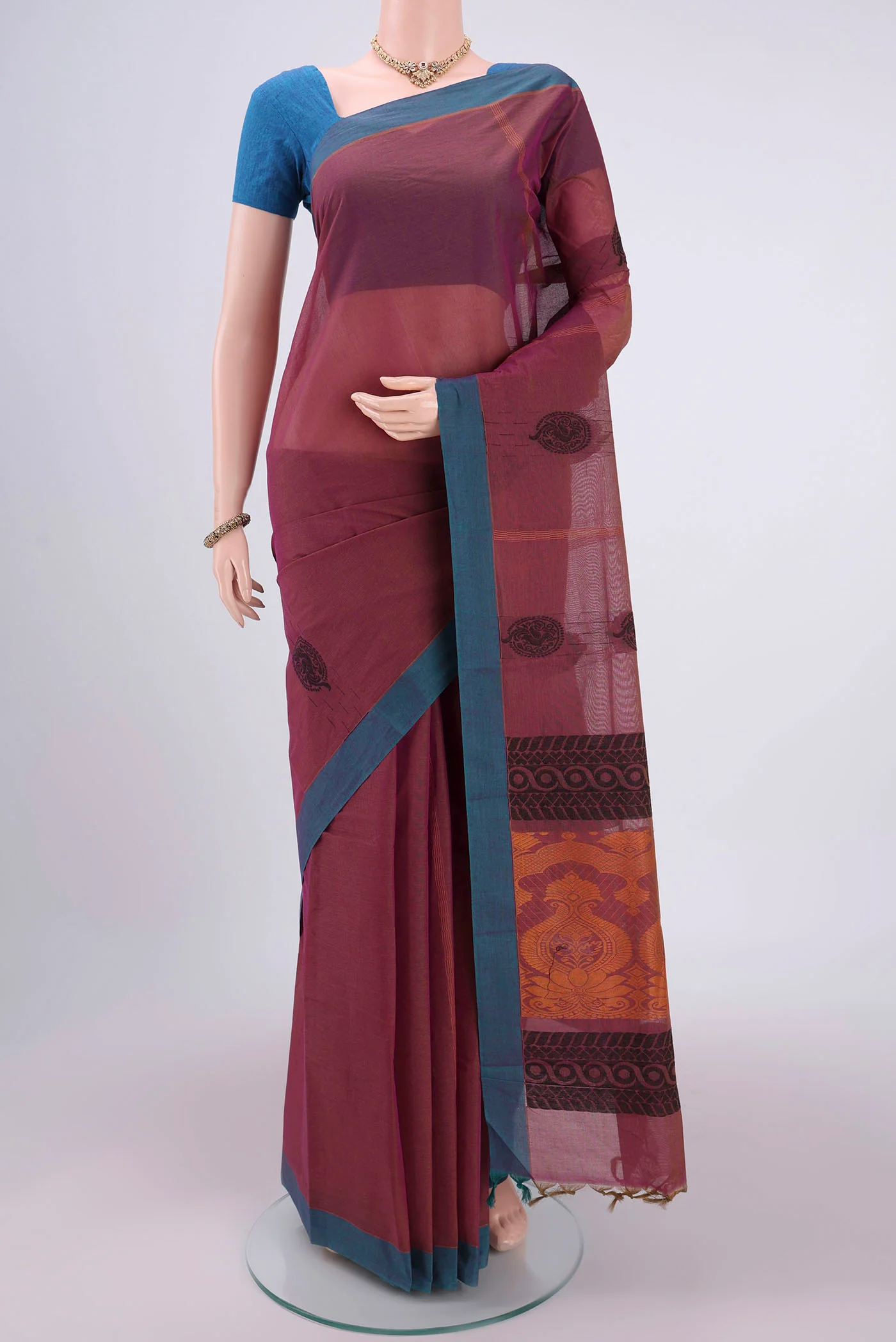 Dark Mauve Kanchi Cotton Saree