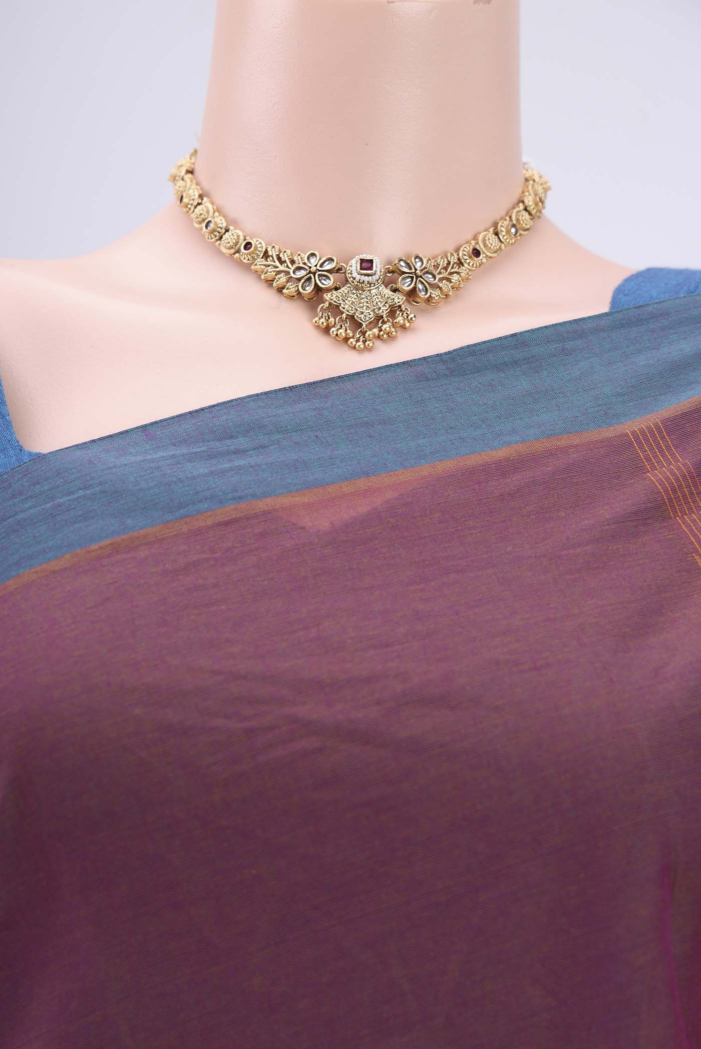 Dark Mauve Kanchi Cotton Saree - Image 2