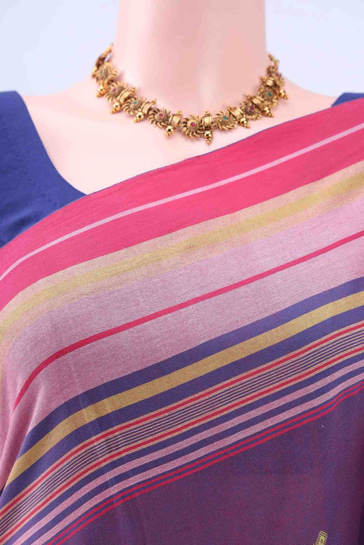 Light Magenta Khadi Cotton Saree - Image 3